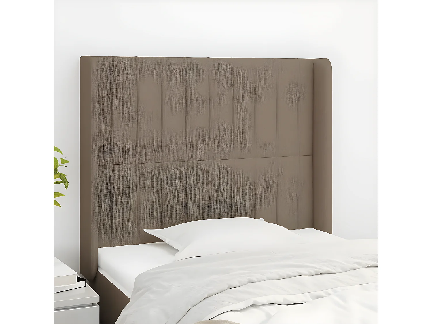 Cabecero con orejas de tela gris taupe 83x16x118/128 cm