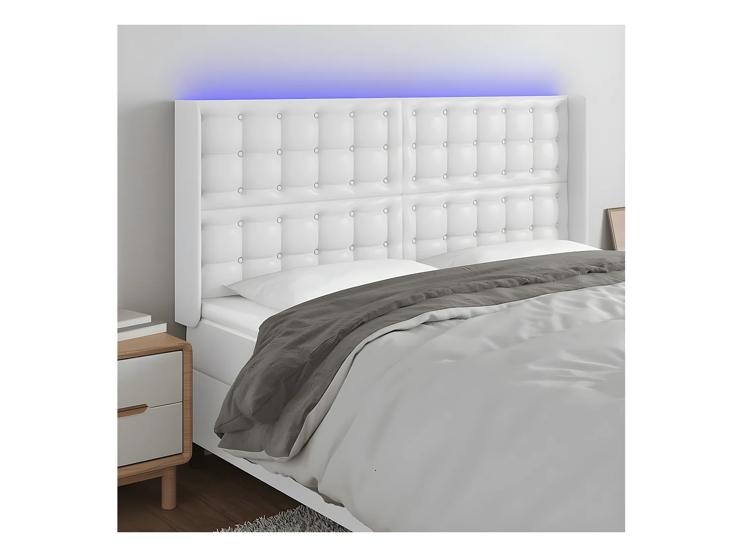 Tête de lit à LED Blanc 147x16x118/128 cm Similicuir