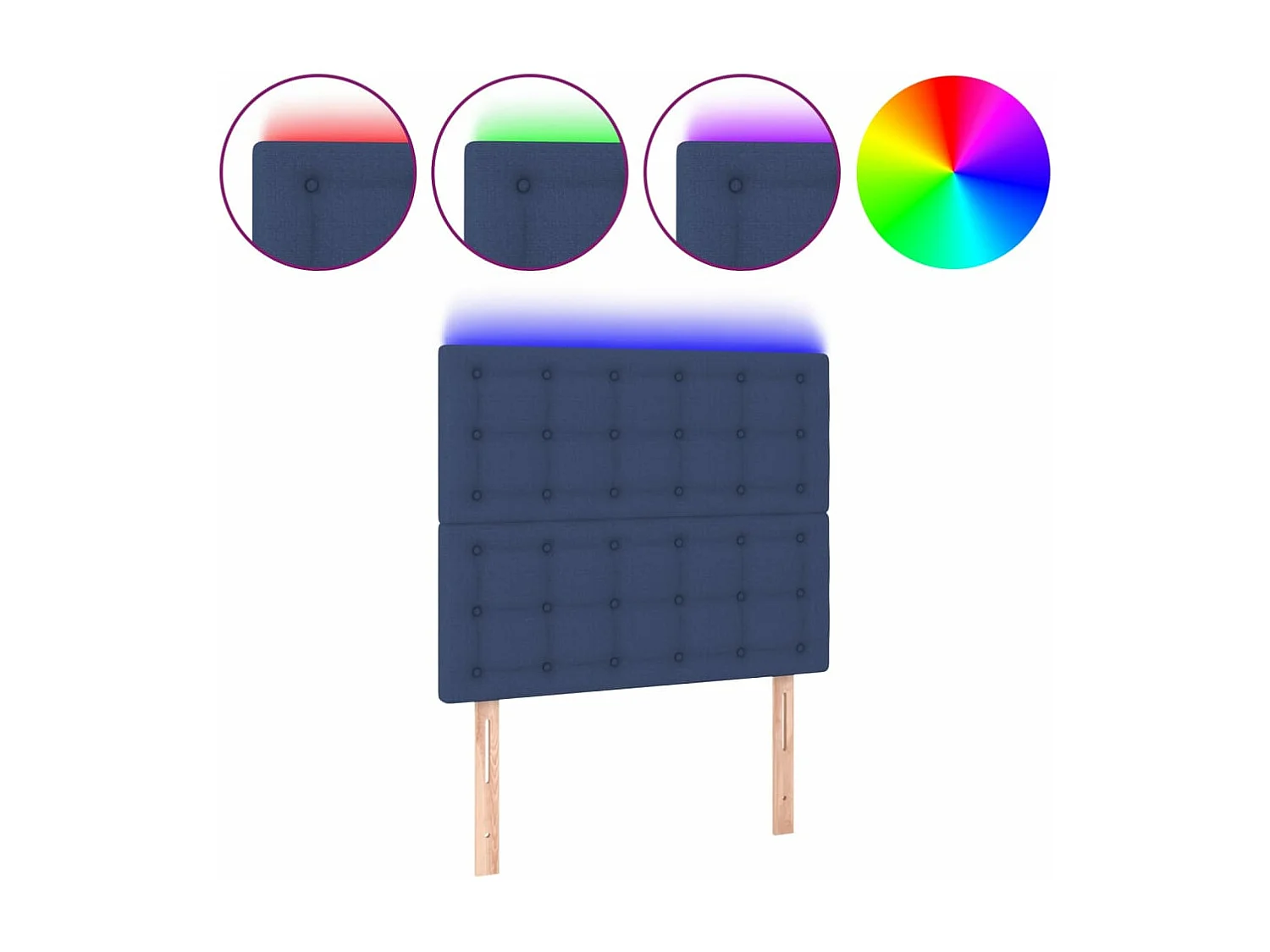 Cabecero con luces LED tela azul 80x5x118/128 cm