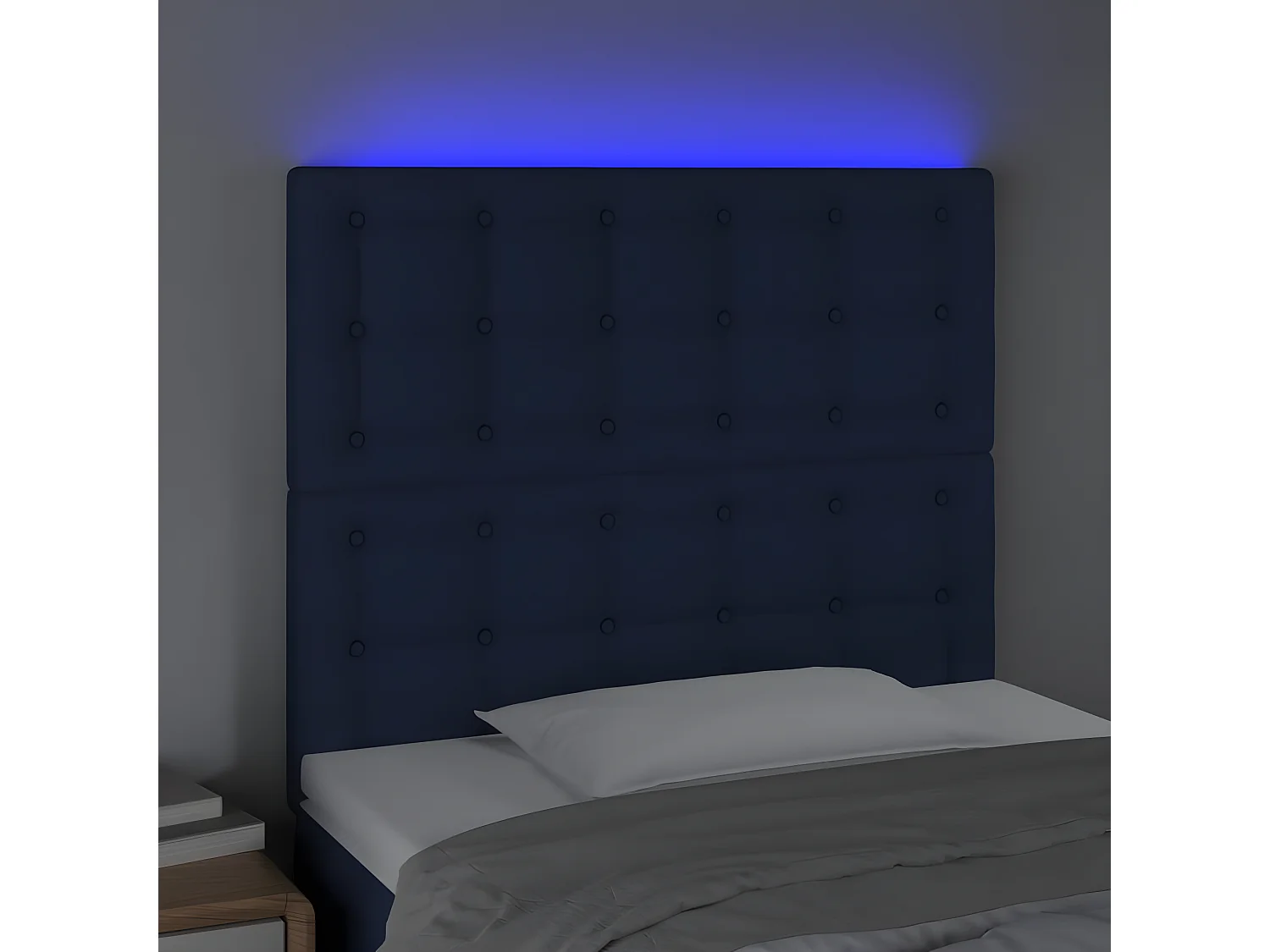 Cabecero con luces LED tela azul 80x5x118/128 cm