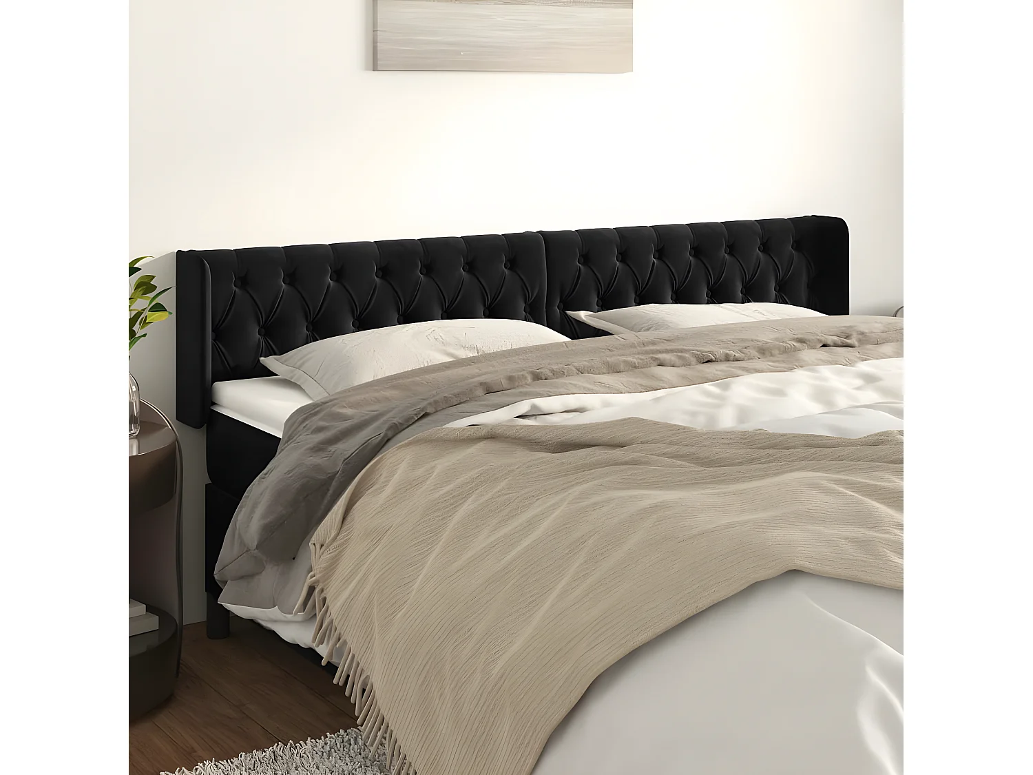 Tête de lit avec oreilles Noir 183x16x78/88 cm Velours