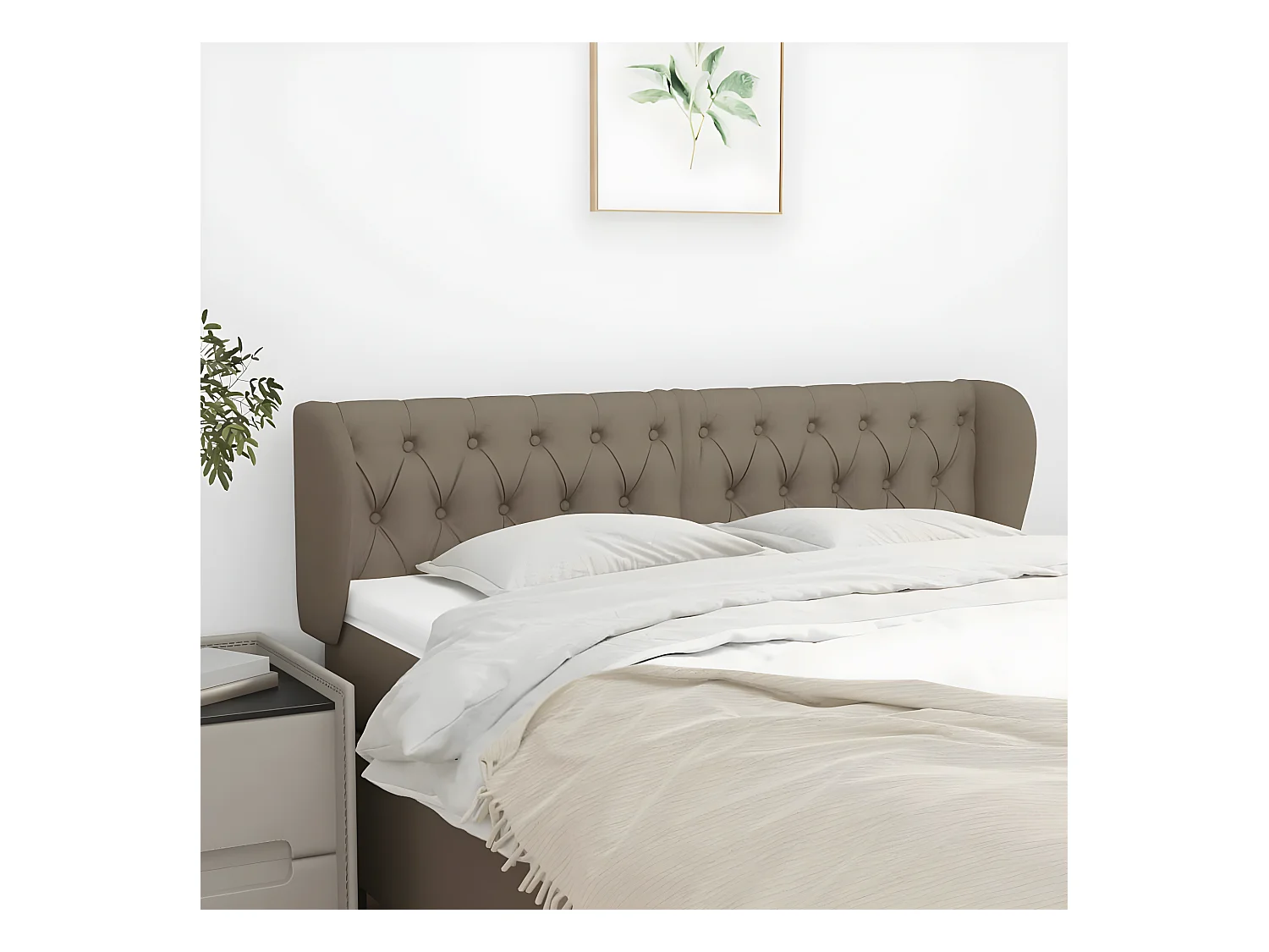 Cabecero de tela gris taupe 163x23x78/88 cm