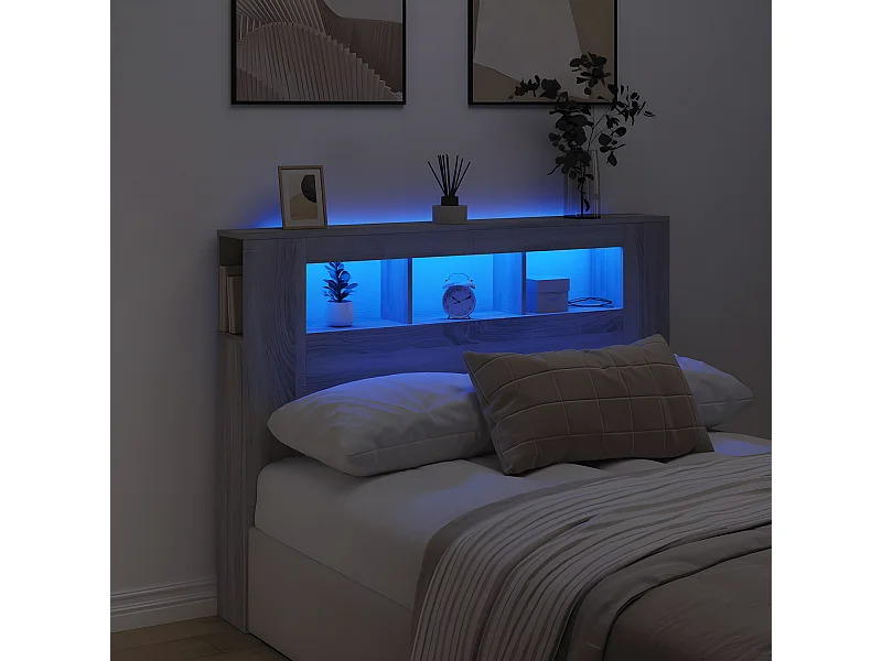 Cabecero LED madera ingeniería gris Sonoma 140x18,5x103,5 cm
