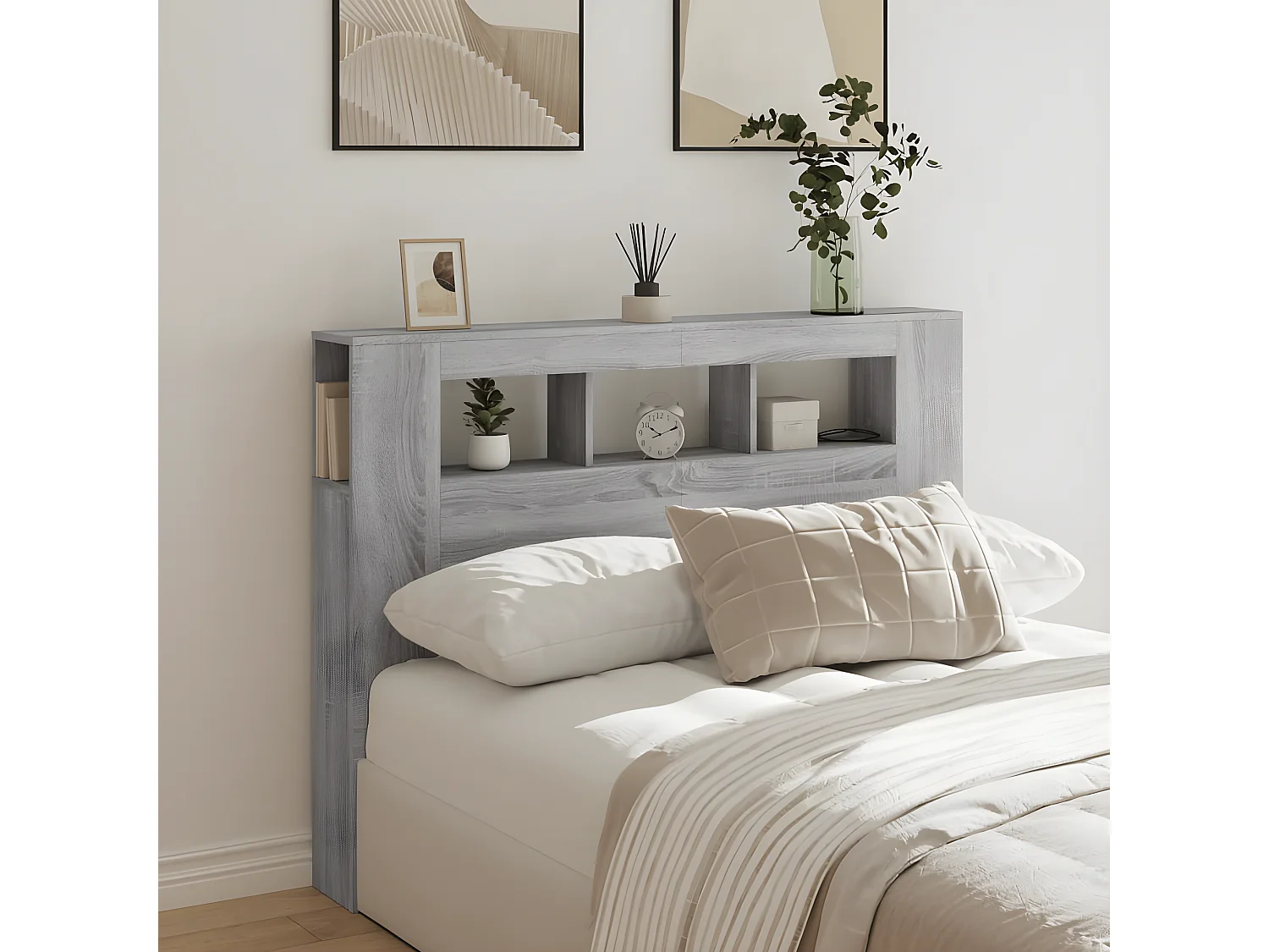 Tête de lit à LED sonoma gris 140x18,5x103,5 cm bois ingénierie