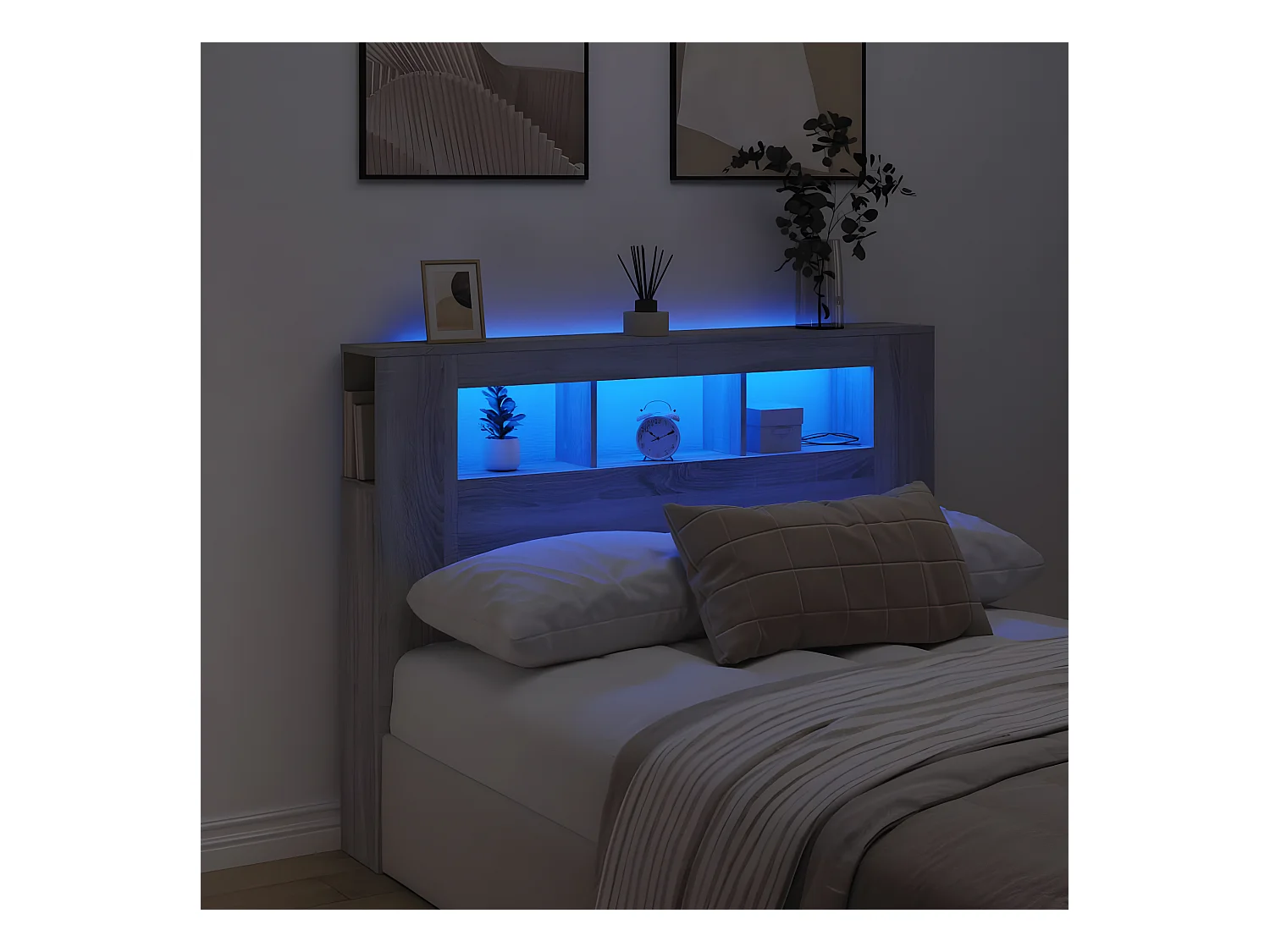 Cabecero LED madera ingeniería gris Sonoma 140x18,5x103,5 cm