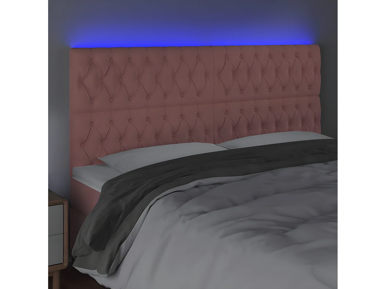 Cabecero con luces LED terciopelo rosa 180x7x118/128 cm