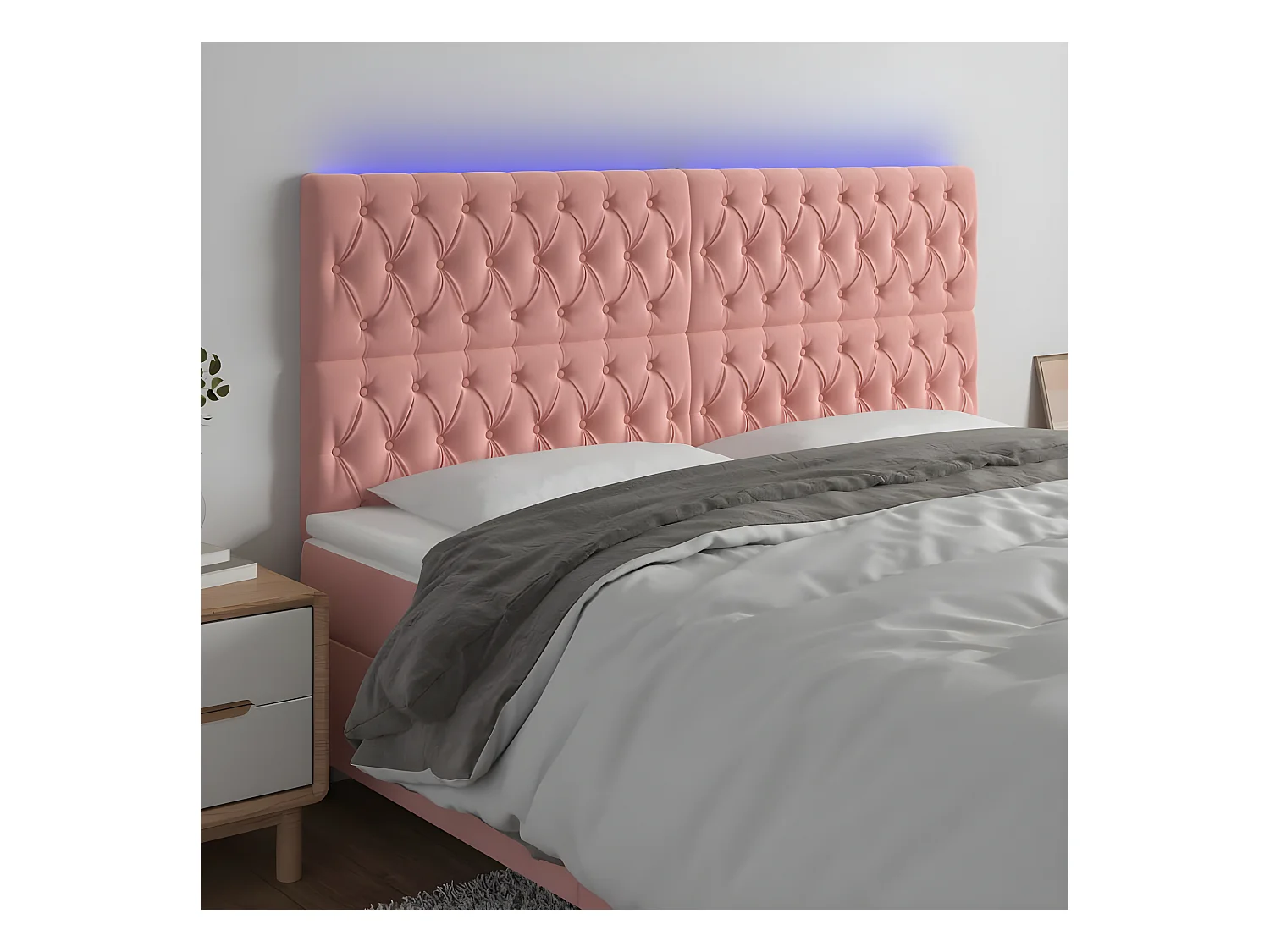 Hoofdbord LED 180x7x118/128 cm fluweel roze