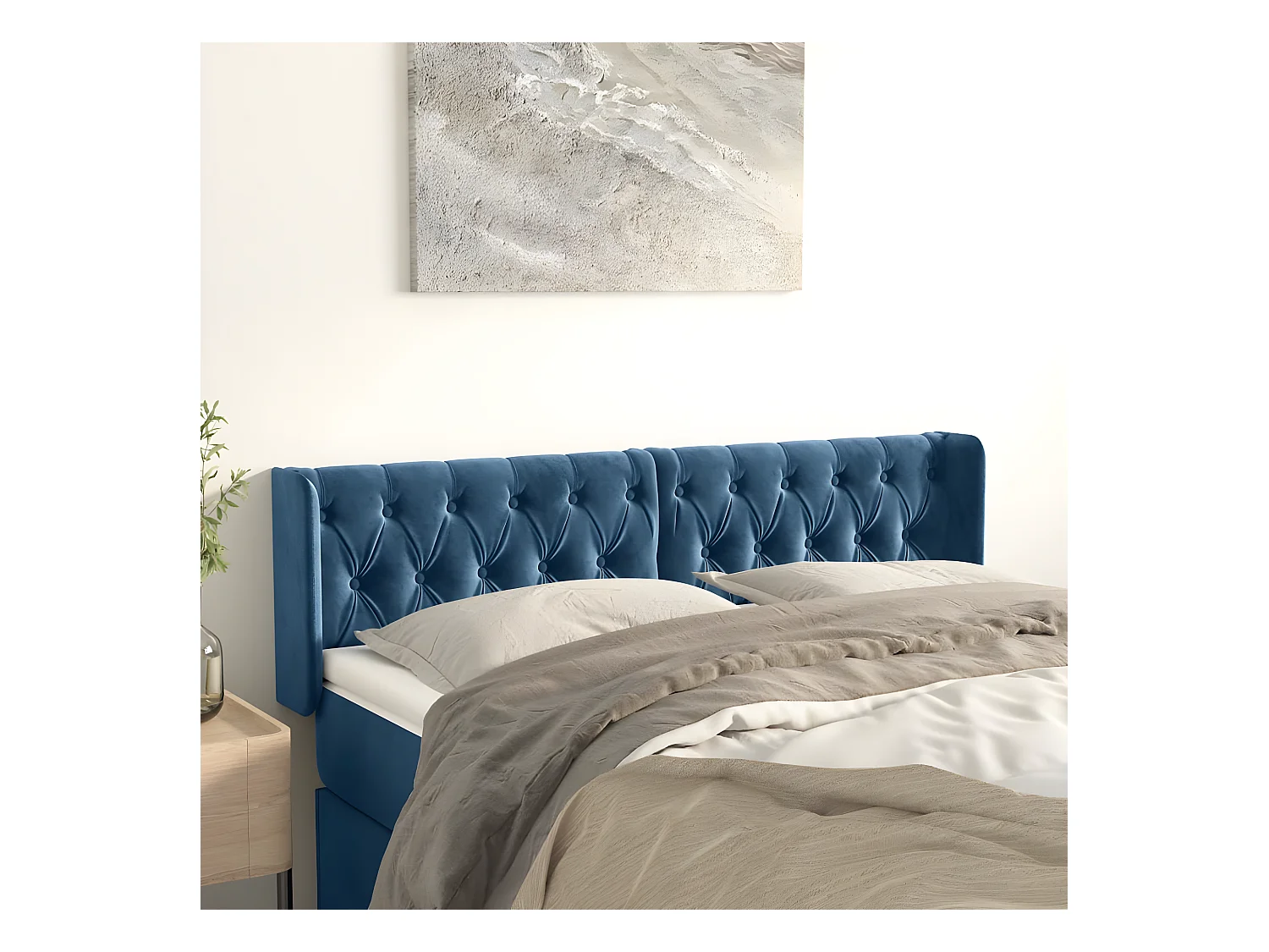 Tête de lit avec oreilles Bleu foncé 147x16x78/88 cm Velours