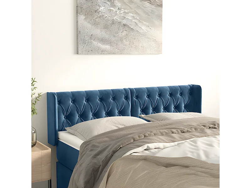 Tête de lit avec oreilles Bleu foncé 147x16x78/88 cm Velours