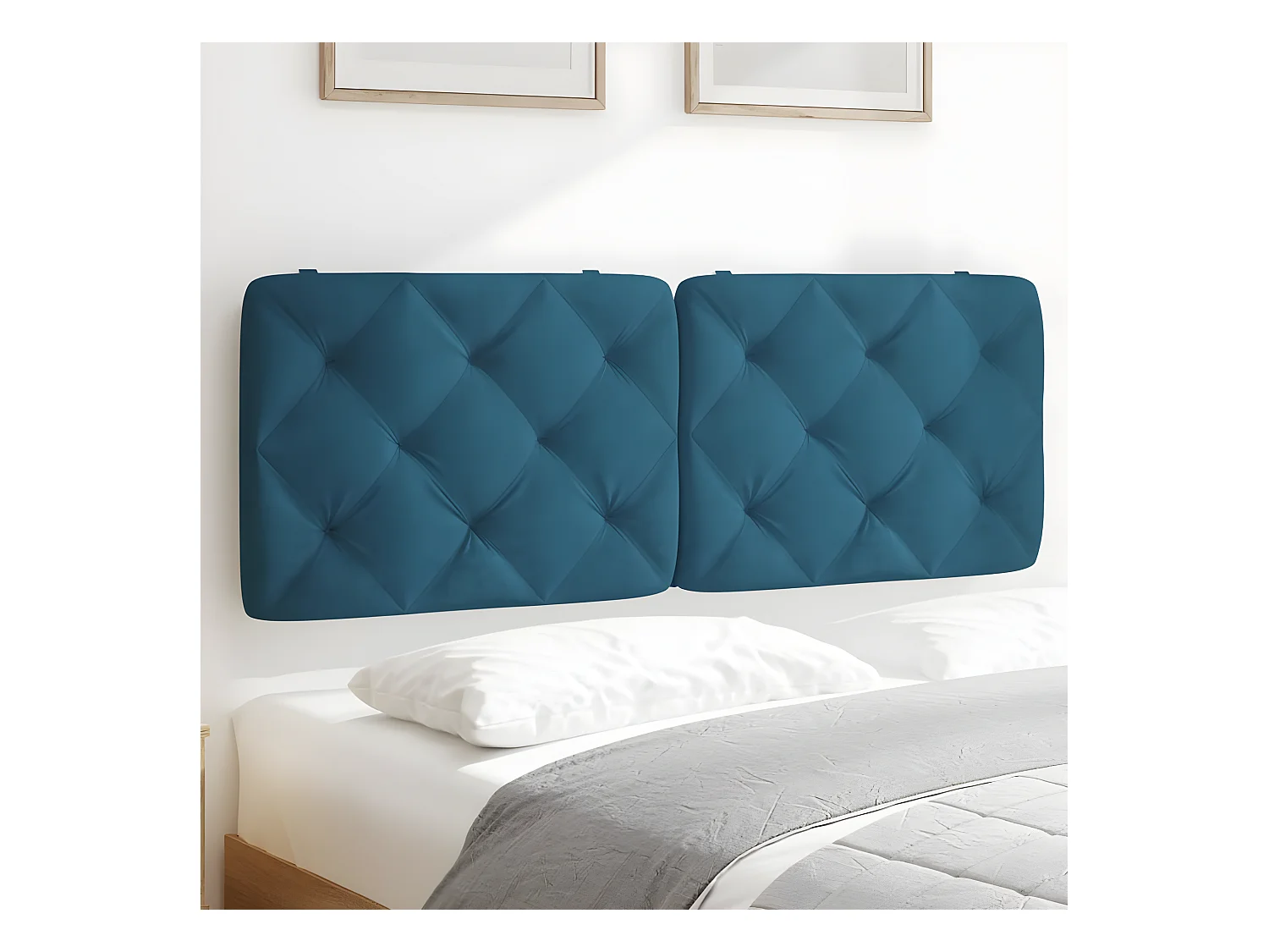 Cabecero de cama acolchado terciopelo azul 120 cm
