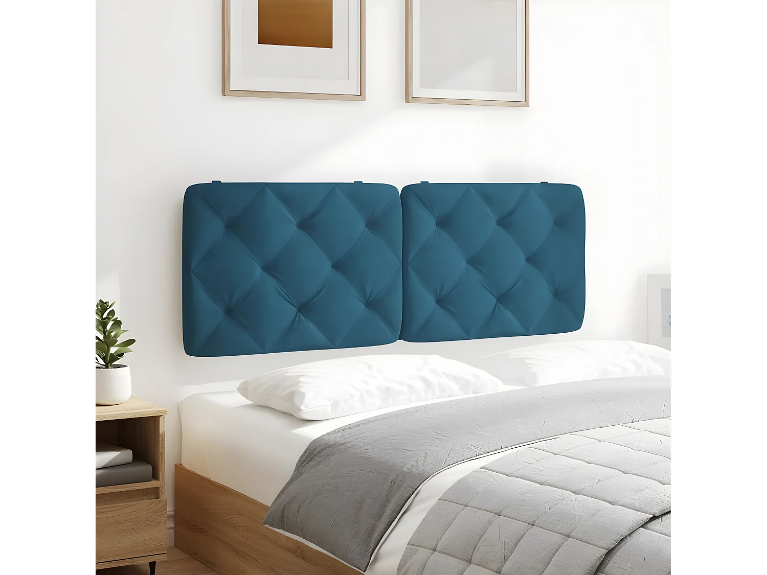 Coussin de tête de lit bleu 120 cm velours