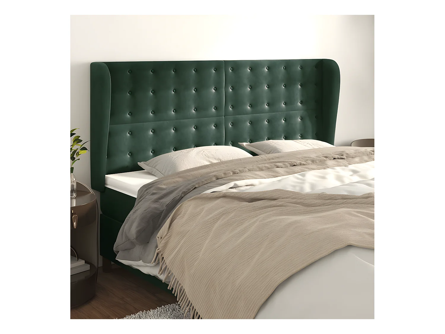 Tête de lit avec oreilles Vert foncé 183x23x118/128 cm Velours