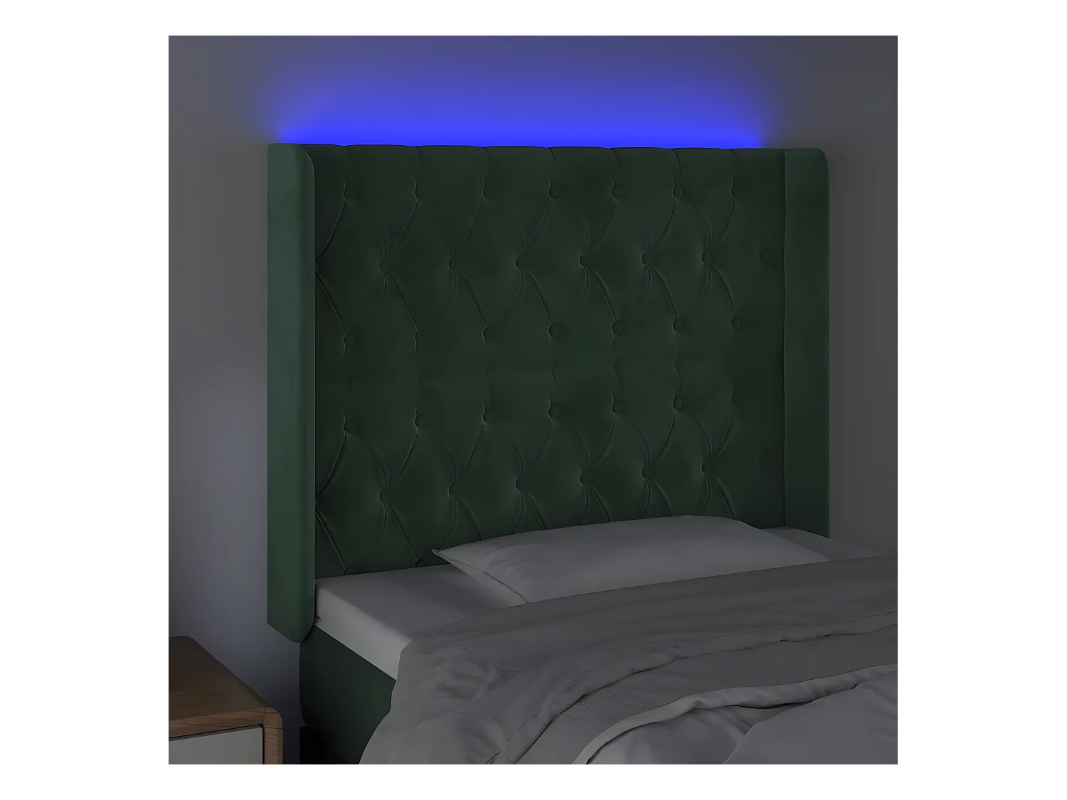 Cabecero con LED de terciopelo verde oscuro 93x16x118/128 cm
