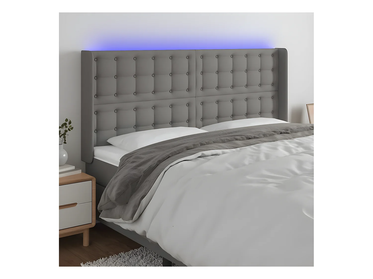 Hoofdbord LED 183x16x118/128 cm stof donkergrijs