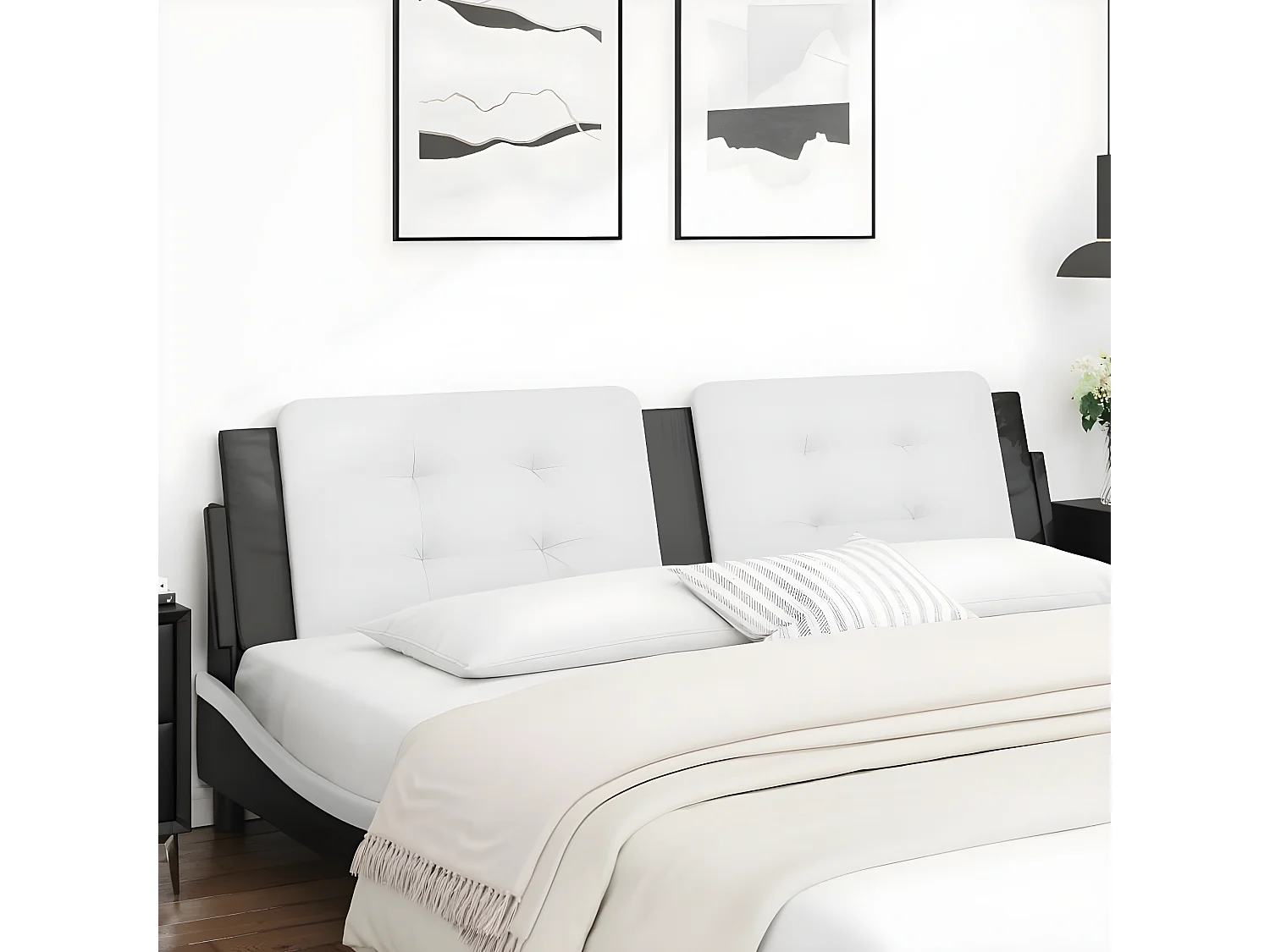 Coussin de tête de lit noir et blanc 200 cm similicuir