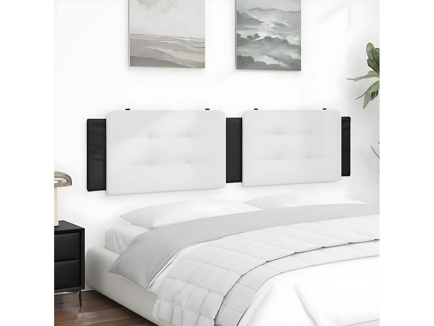 Coussin de tête de lit noir et blanc 200 cm similicuir