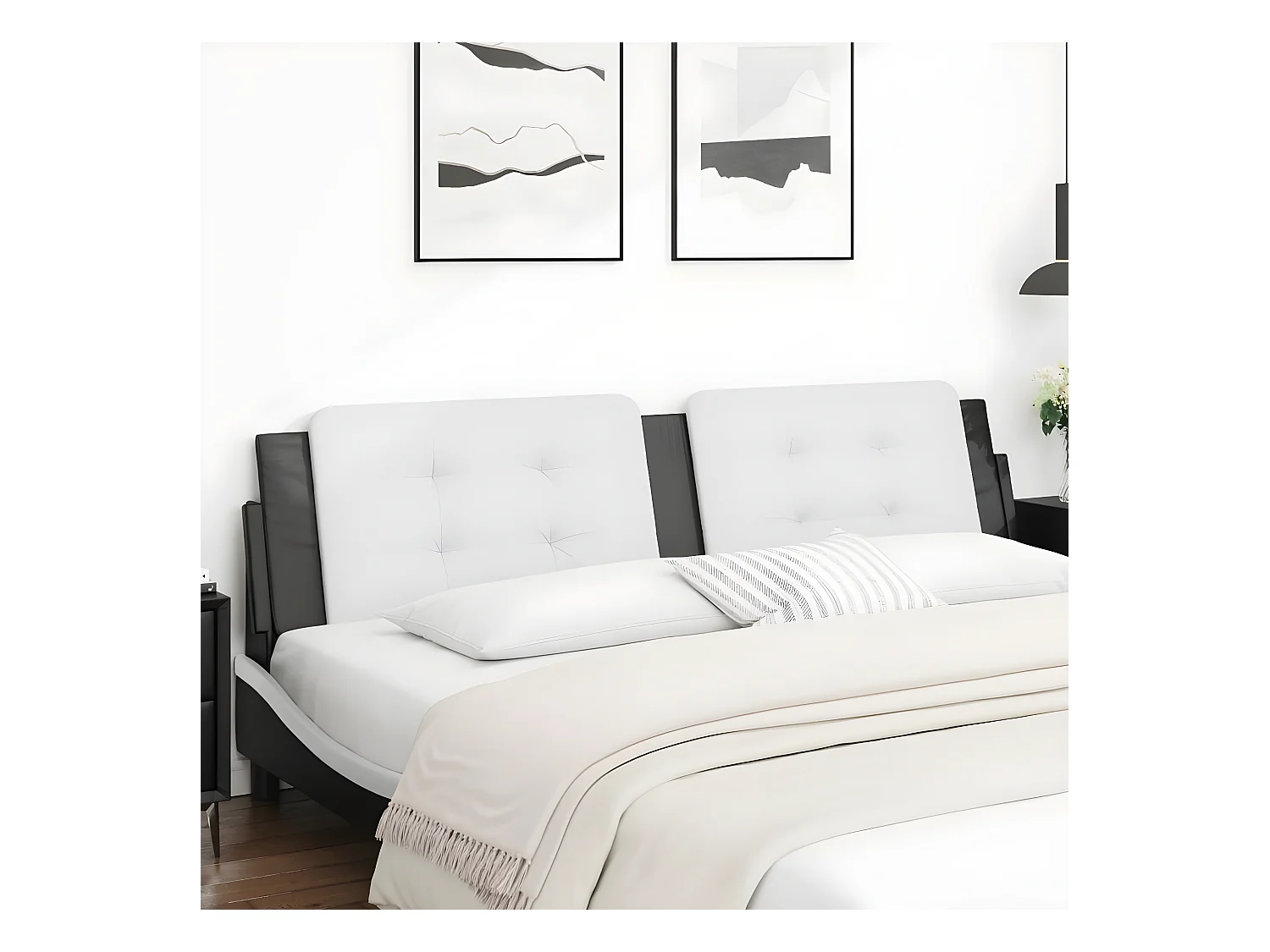Cabecero de cama acolchado cuero sintético blanco negro 200 cm