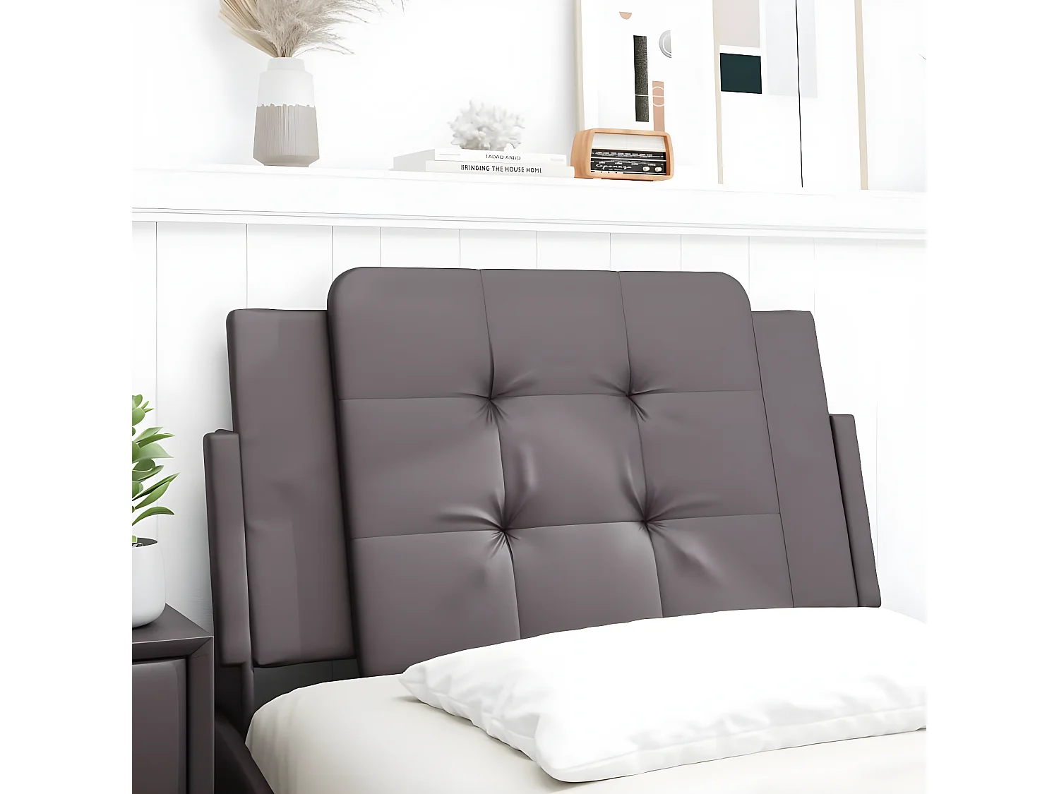 Coussin de tête de lit gris 90 cm similicuir