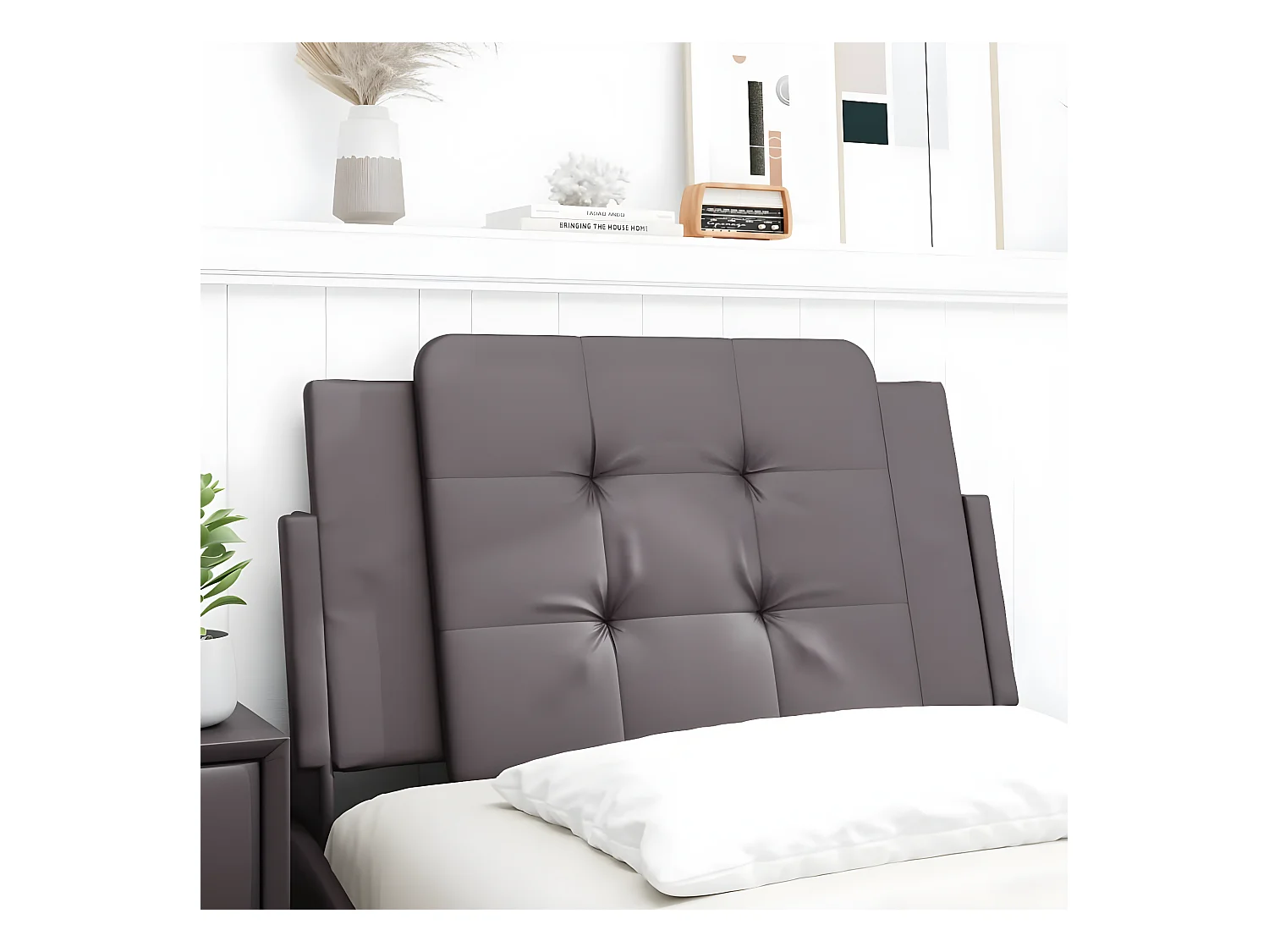 Coussin de tête de lit gris 90 cm similicuir