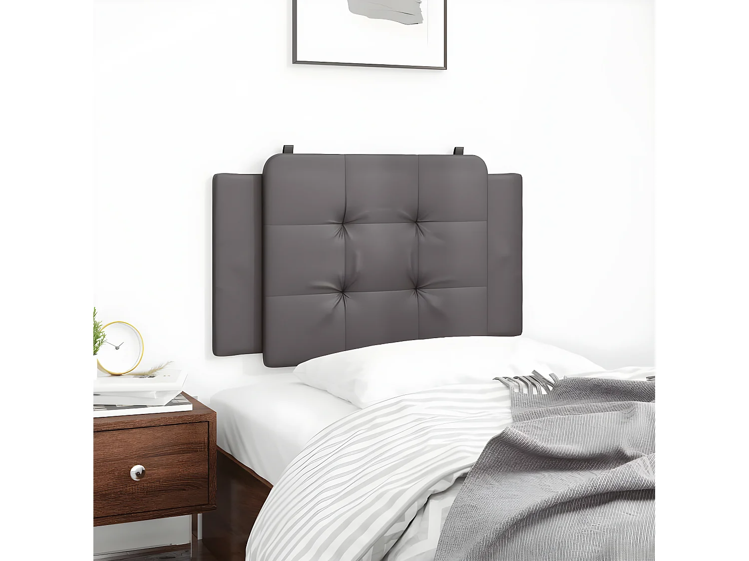 Coussin de tête de lit gris 90 cm similicuir