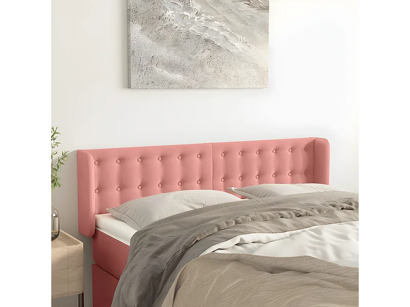 Cabeceira de cama c/ abas veludo 147x16x78/88 cm rosa