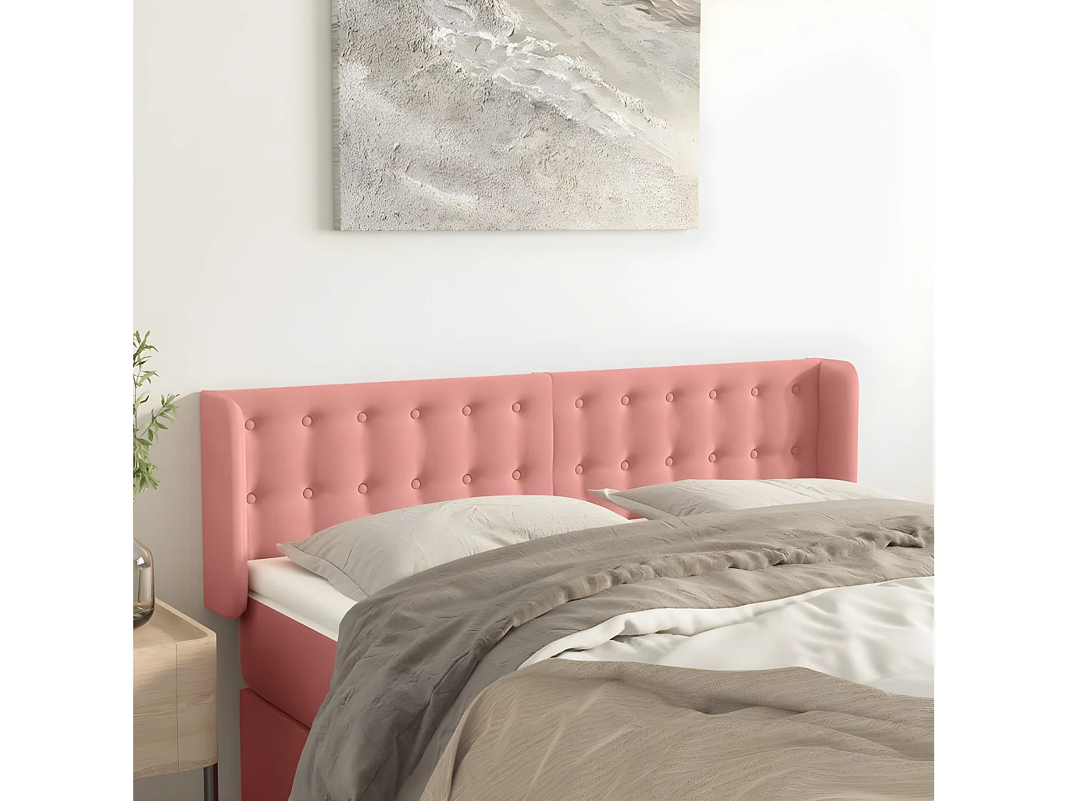 Cabeceira de cama c/ abas veludo 147x16x78/88 cm rosa