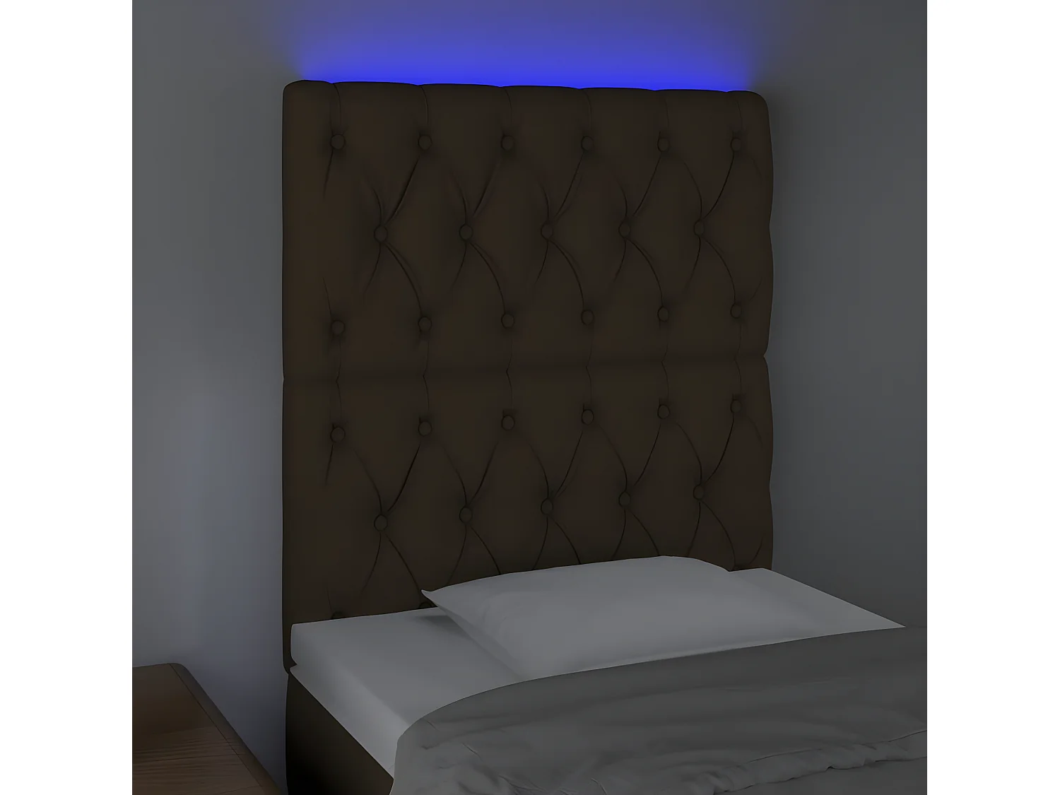 Cabeceira de cama c/ luzes LED tecido 80x7x118/128 cm castanho