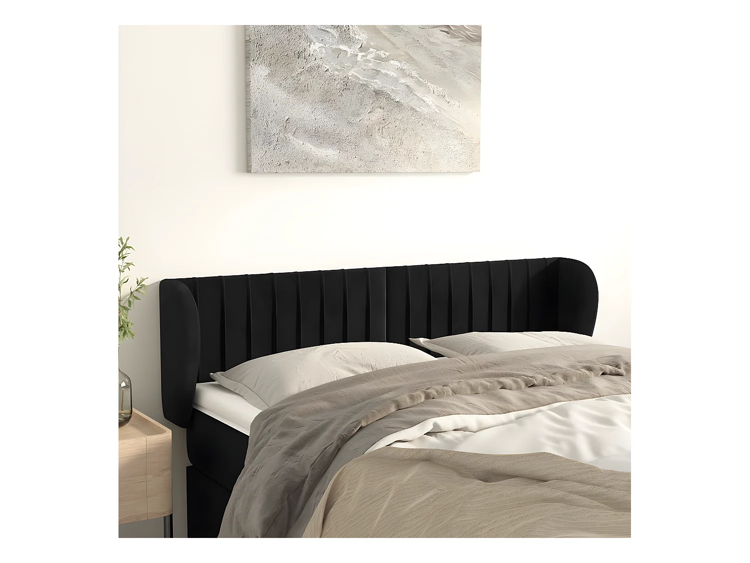 Tête de lit avec oreilles Noir 147x23x78/88 cm Velours