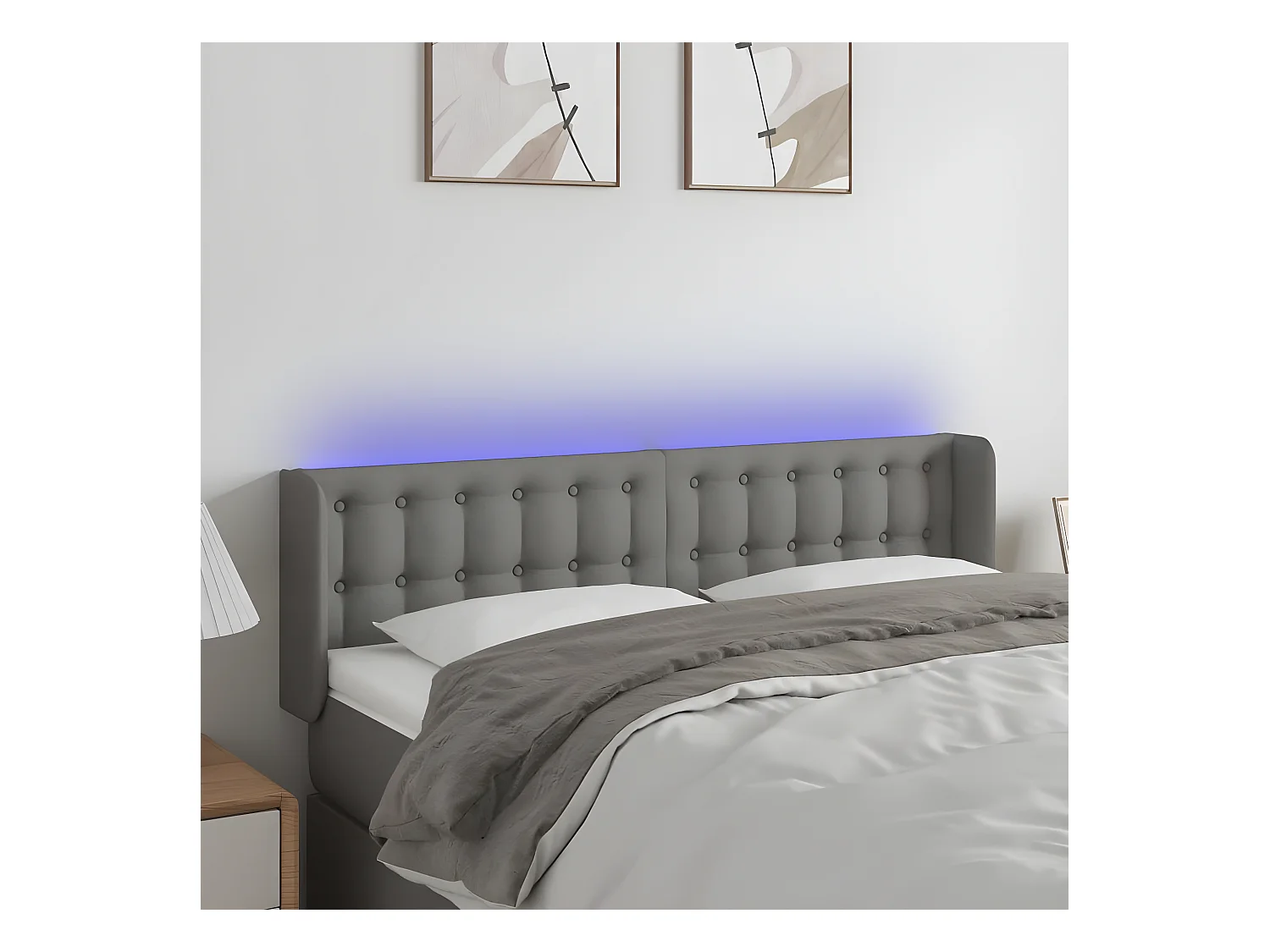 Hoofdbord LED 147x16x78/88 cm stof donkergrijs