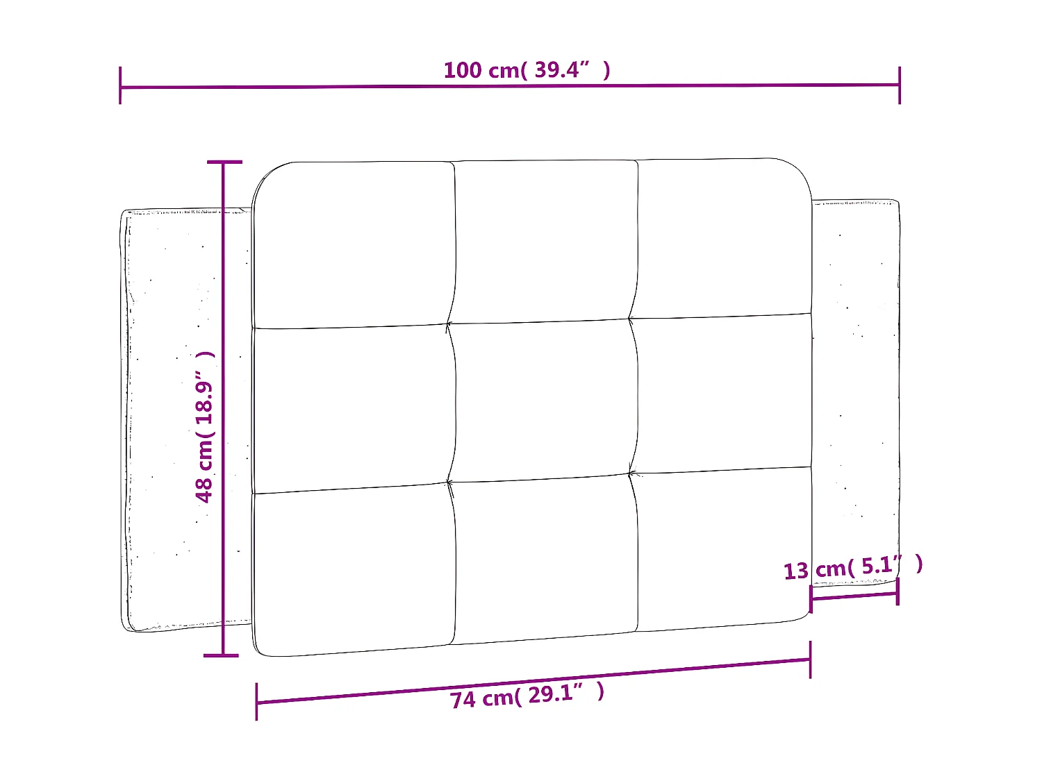 Cabecero de cama acolchado cuero sintético negro 100 cm