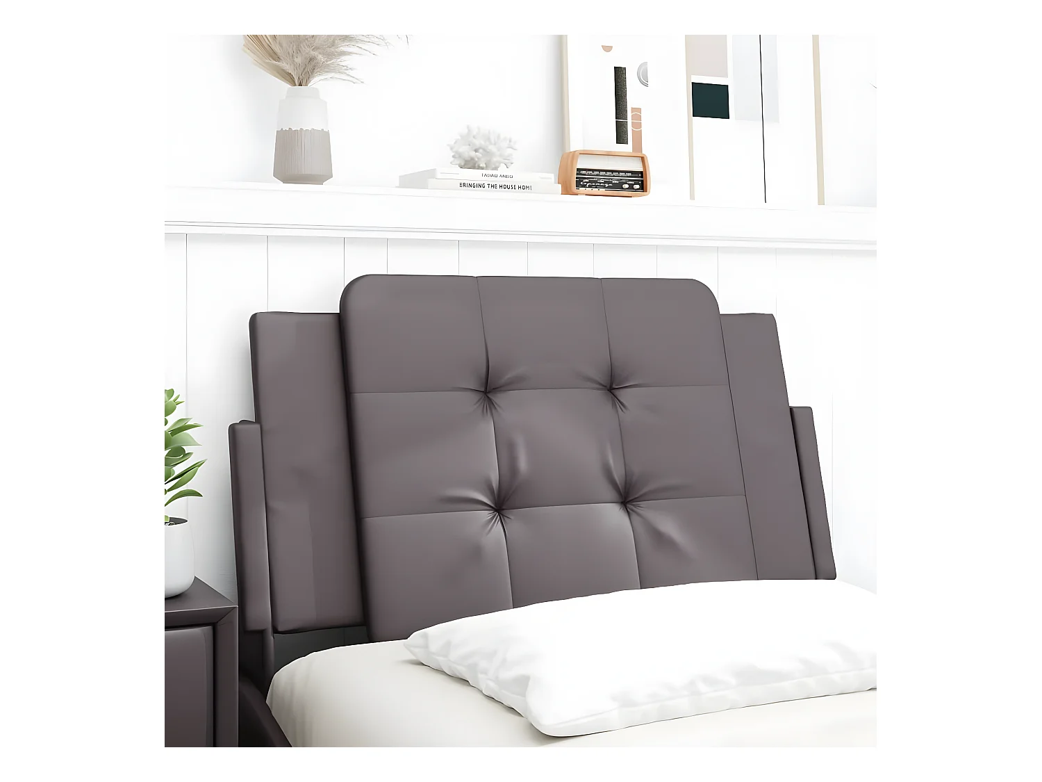Coussin de tête de lit gris 80 cm similicuir