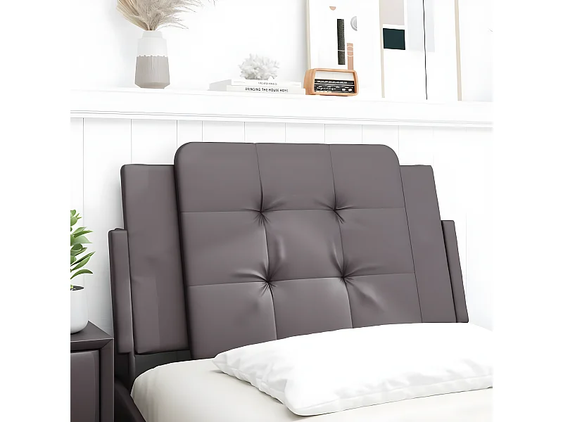 Almofadão de cabeceira 80 cm couro artificial cinzento