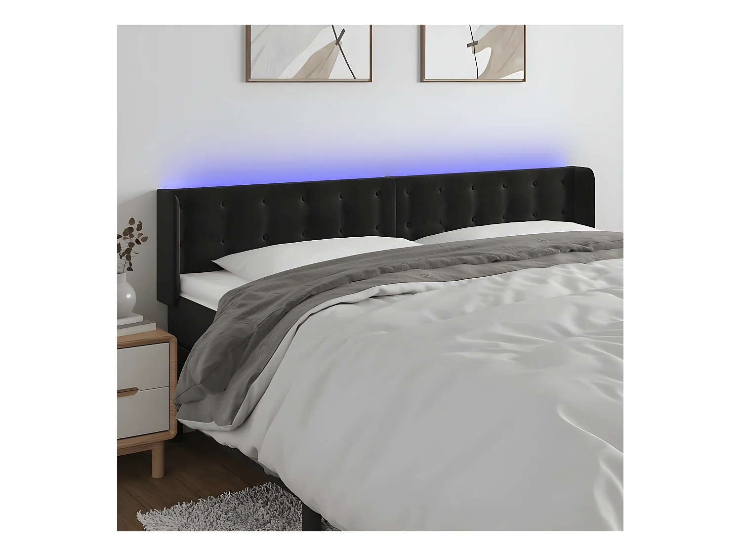 Tête de lit à LED Noir 203x16x78/88 cm Velours