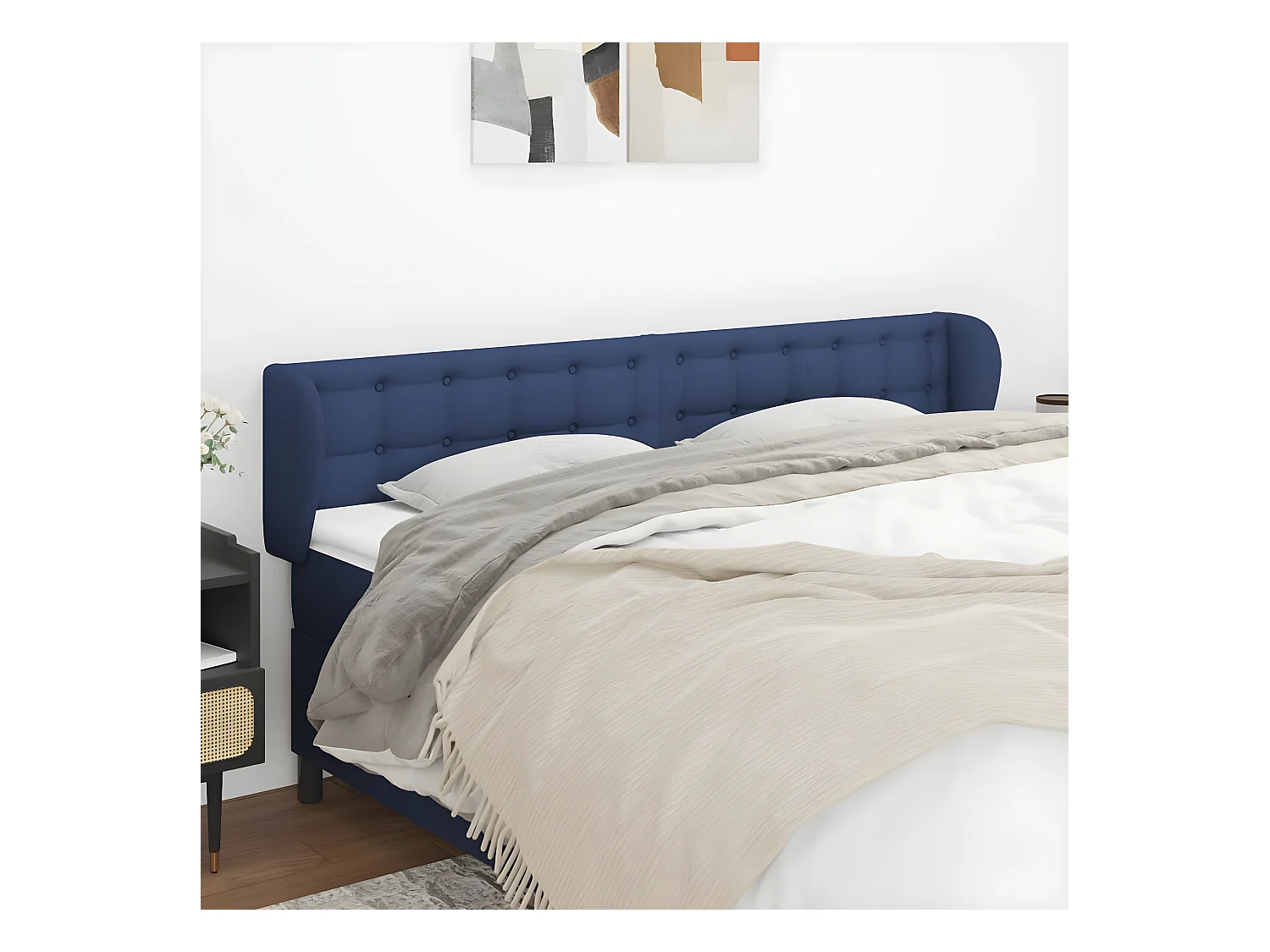 Cabecero de tela azul 183x23x78/88 cm