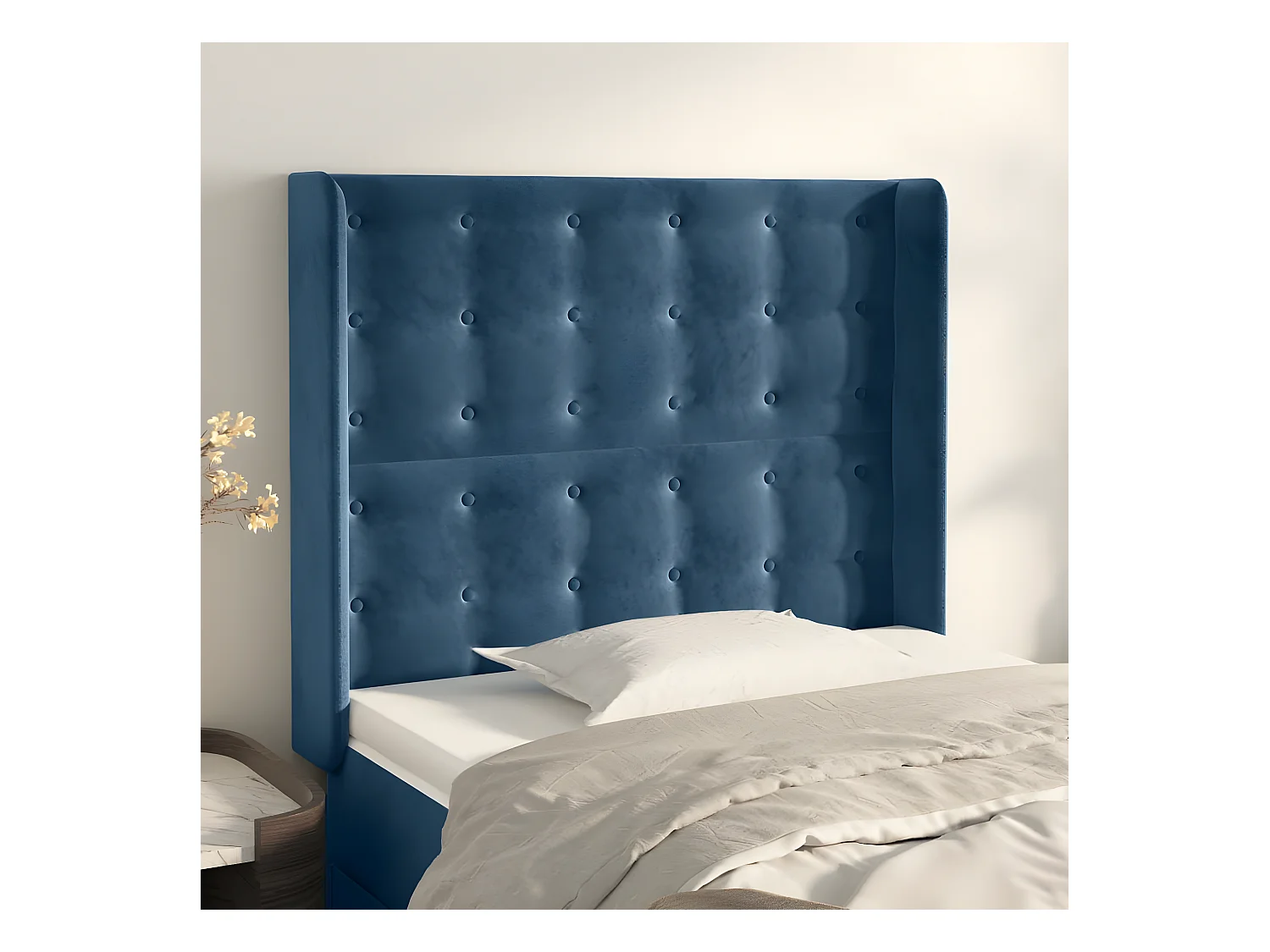 Tête de lit avec oreilles Bleu foncé 83x16x118/128 cm Velours