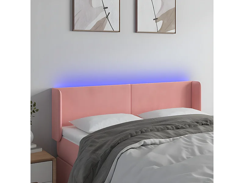 Cabeceira de cama c/ luzes LED veludo 147x16x78/88 cm rosa