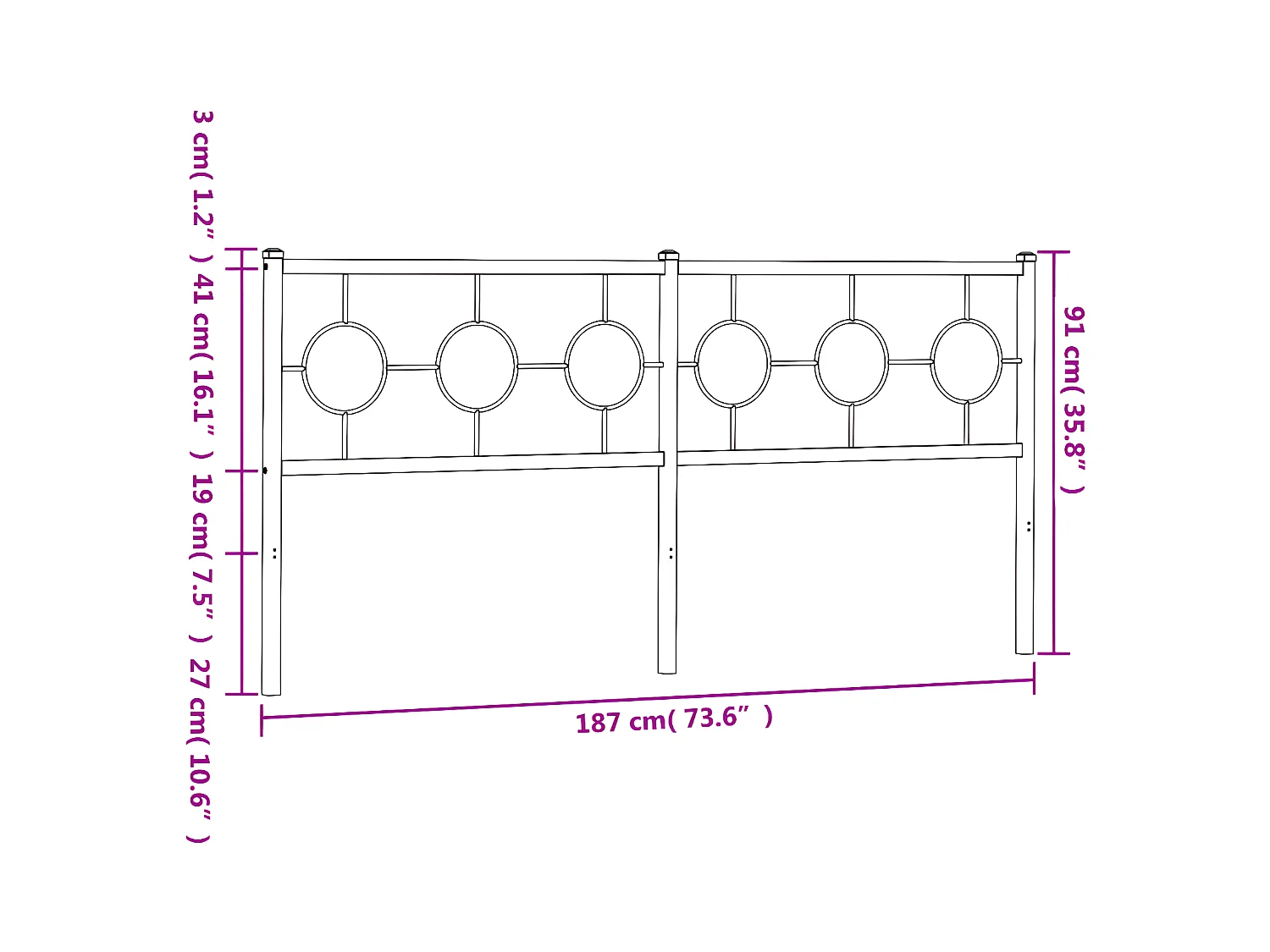 Cabeceira de cama 180 cm metal preto