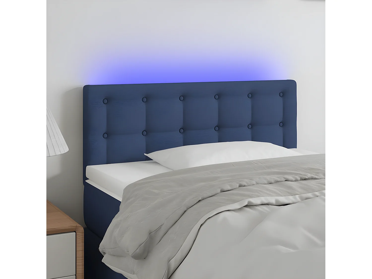 Cabecero con LED de tela azul 90x5x78/88 cm