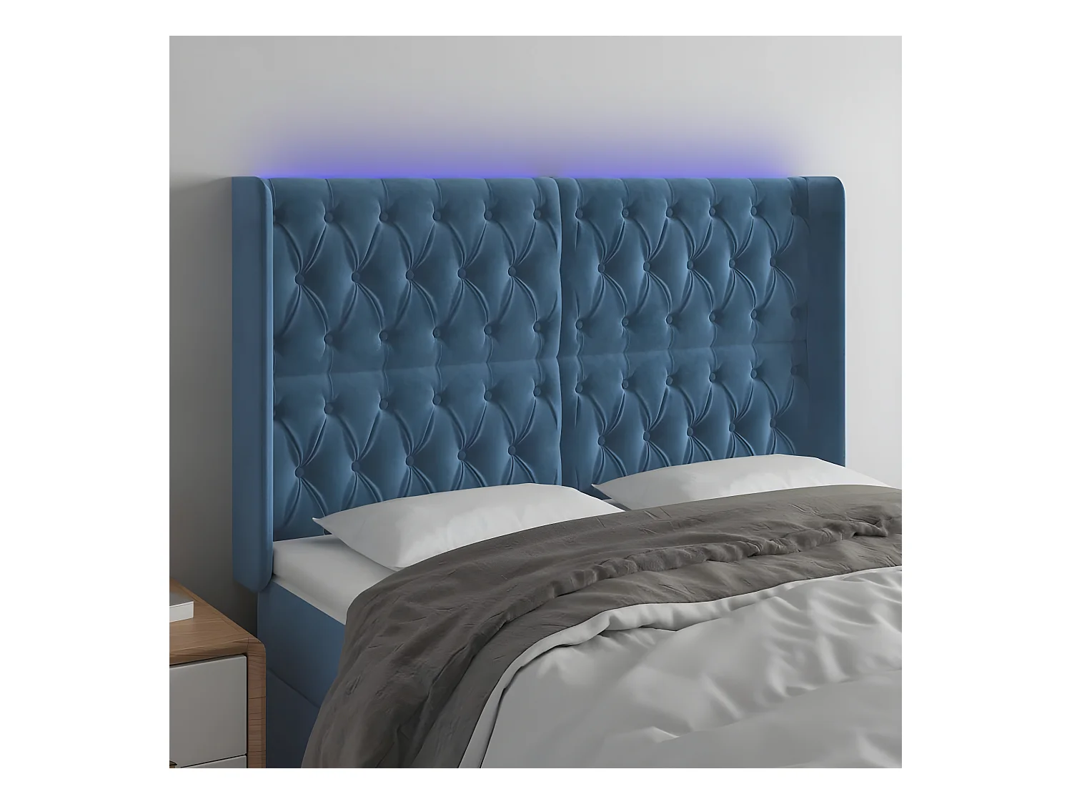 Hoofdbord LED 147x16x118/128 cm fluweel donkerblauw