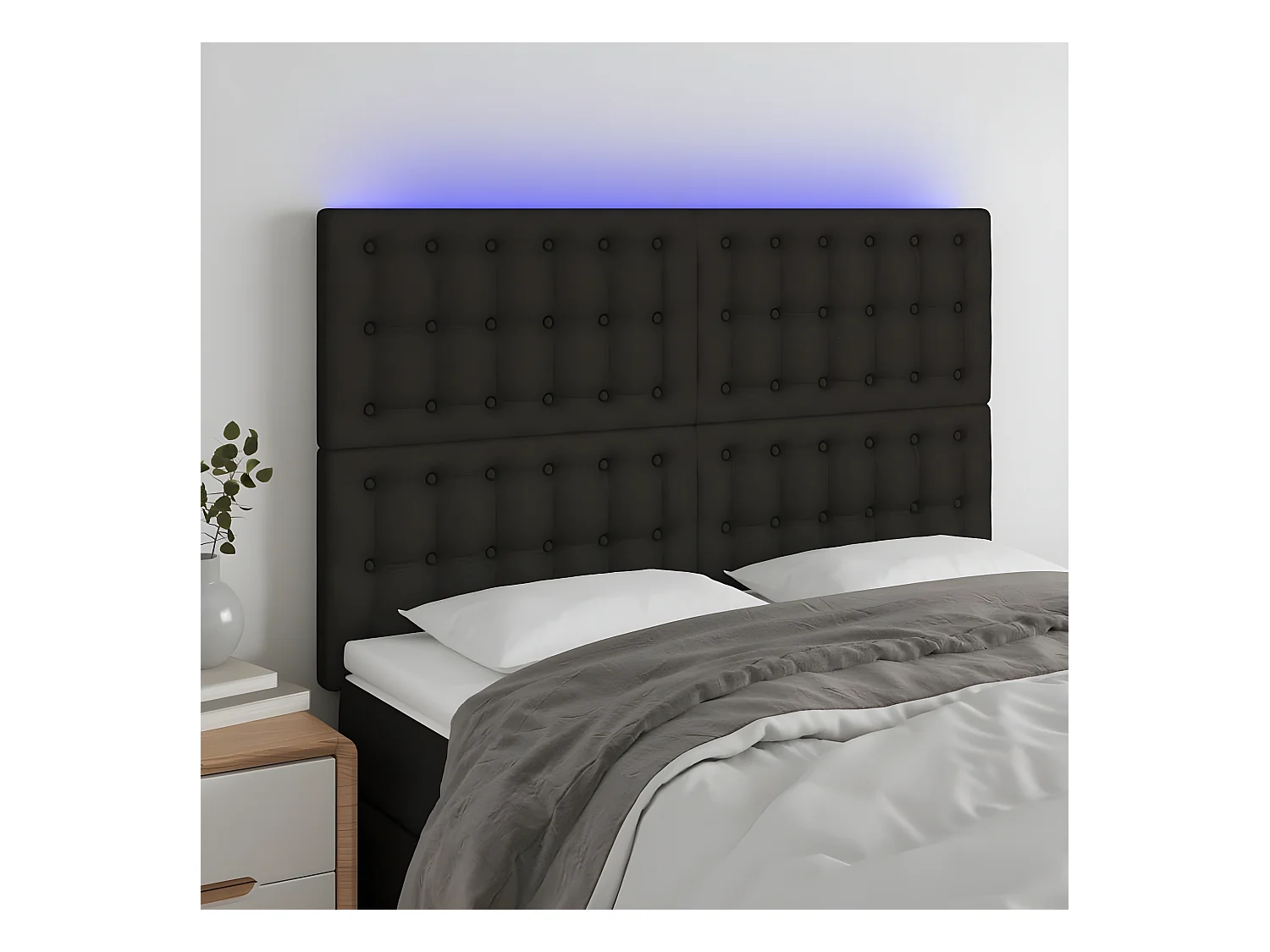 Tête de lit à LED Noir 144x5x118/128 cm Tissu