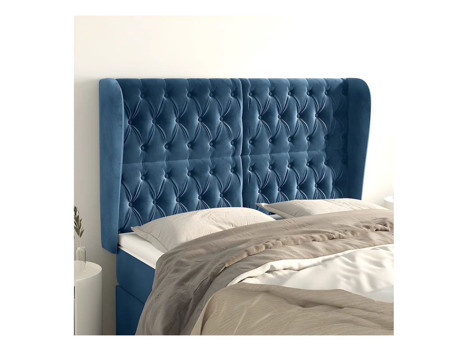 Tête de lit avec oreilles Bleu foncé 147x23x118/128 cm Velours