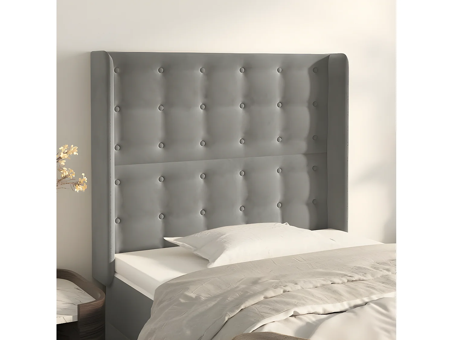 Hoofdbord met randen 93x16x118/128 cm fluweel lichtgrijs