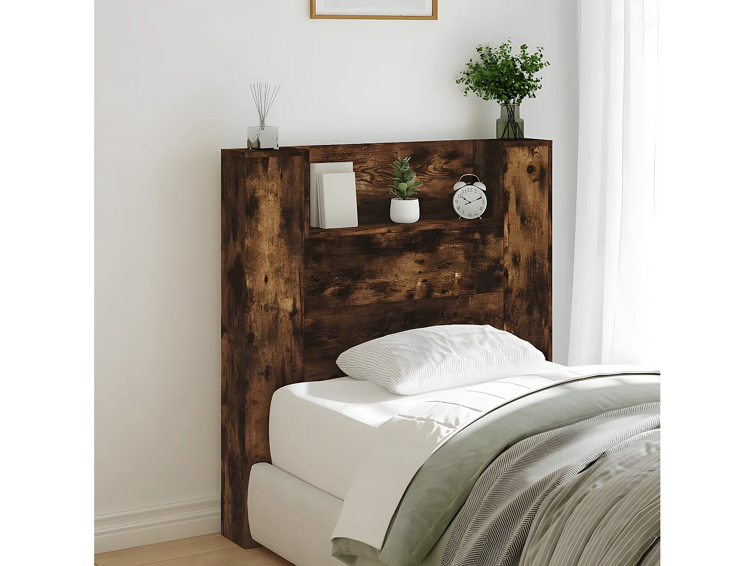 Armário cabeceira c/ luzes LED 100x16,5x103,5cm carvalho fumado