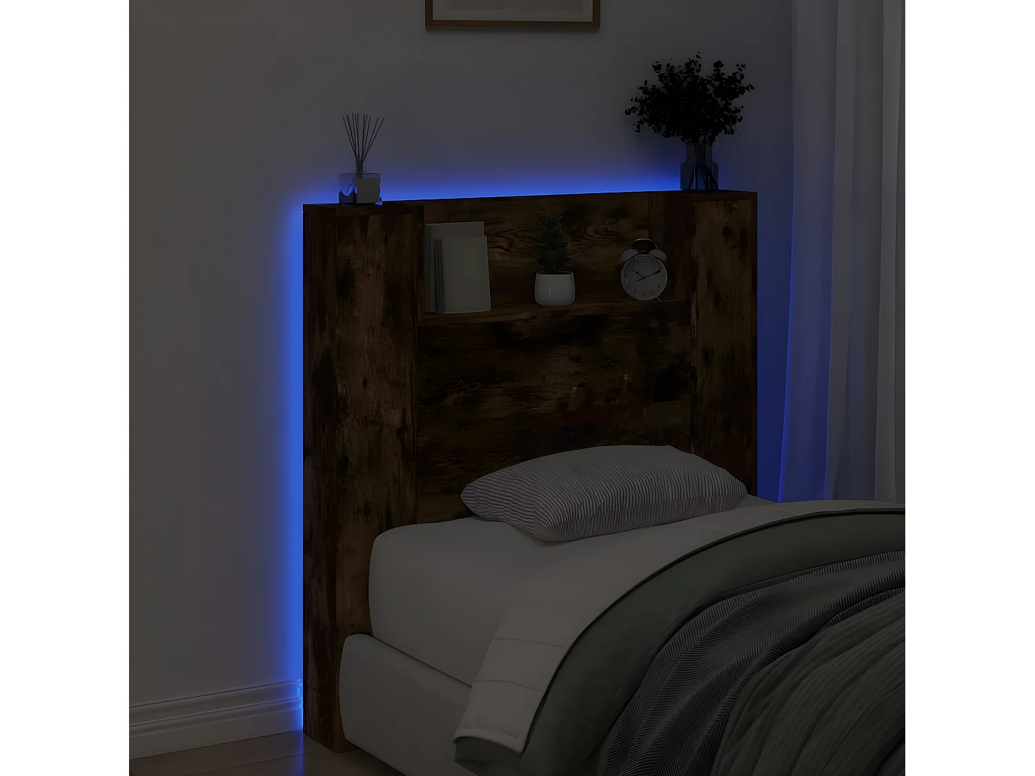Armário cabeceira c/ luzes LED 100x16,5x103,5cm carvalho fumado