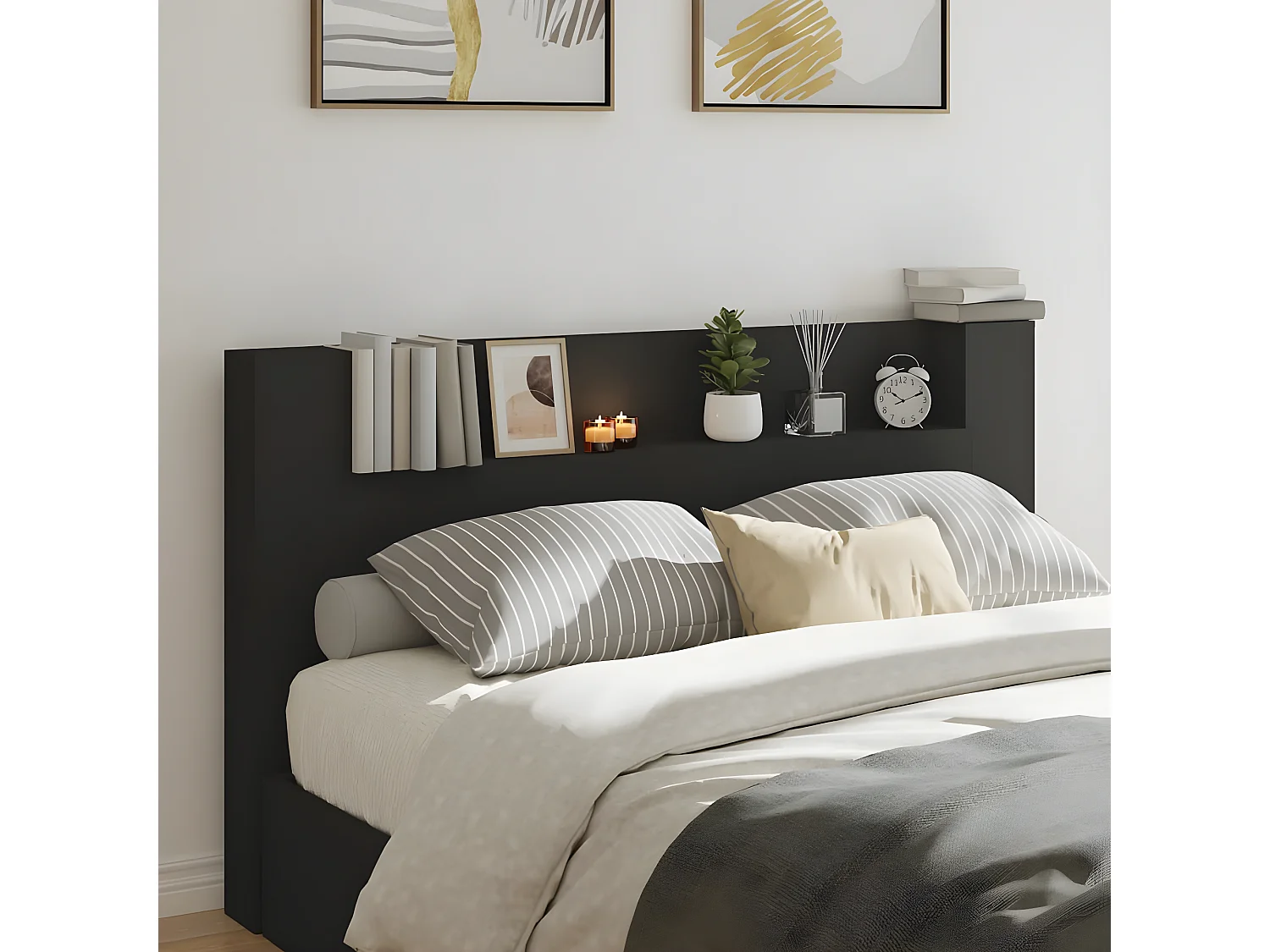 Armário de cabeceira com luzes LED 180x16,5x103,5 cm preto