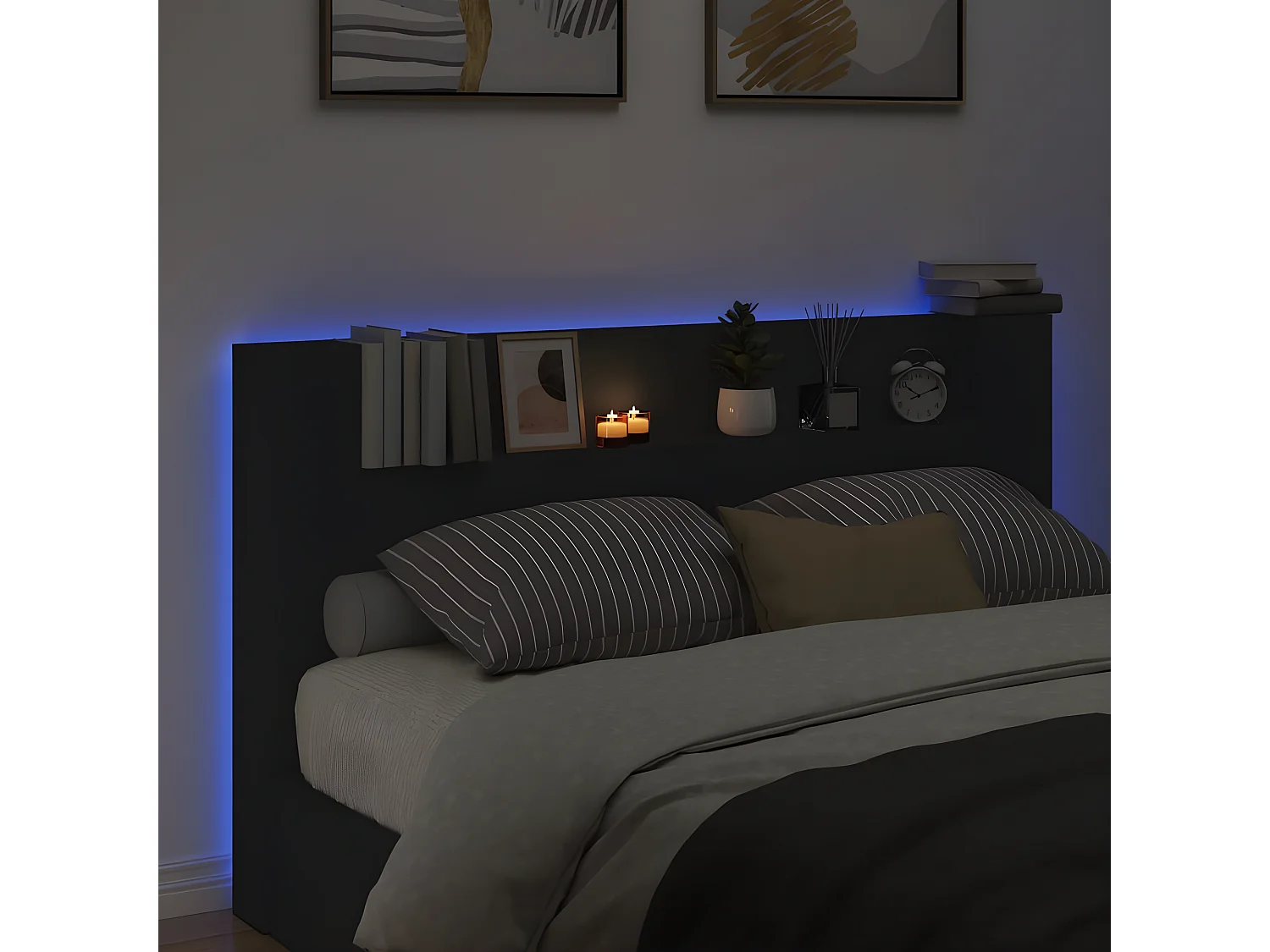 Armário de cabeceira com luzes LED 180x16,5x103,5 cm preto