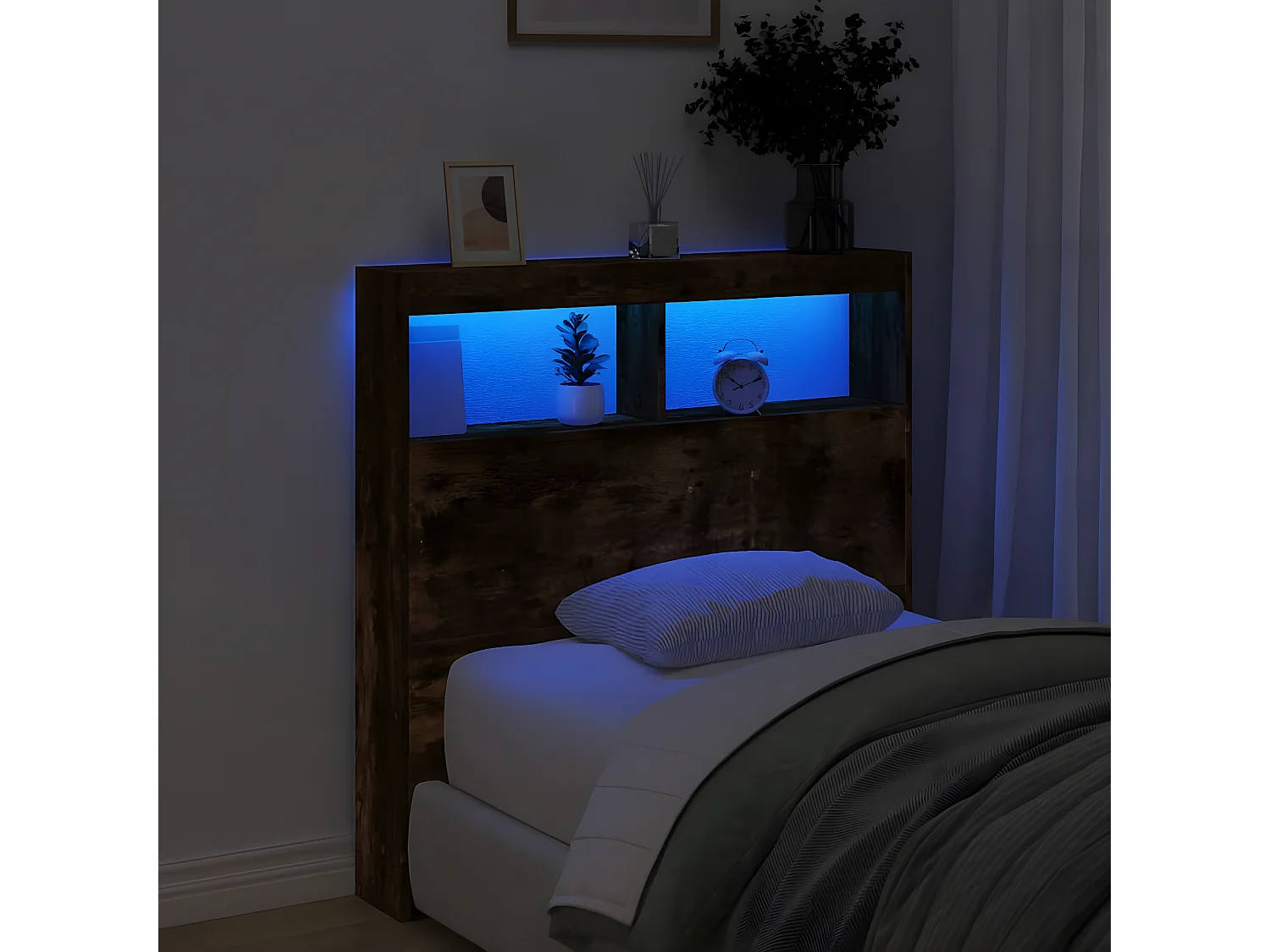 Armoire tête de lit avec LED chêne fumé 100x17x102 cm