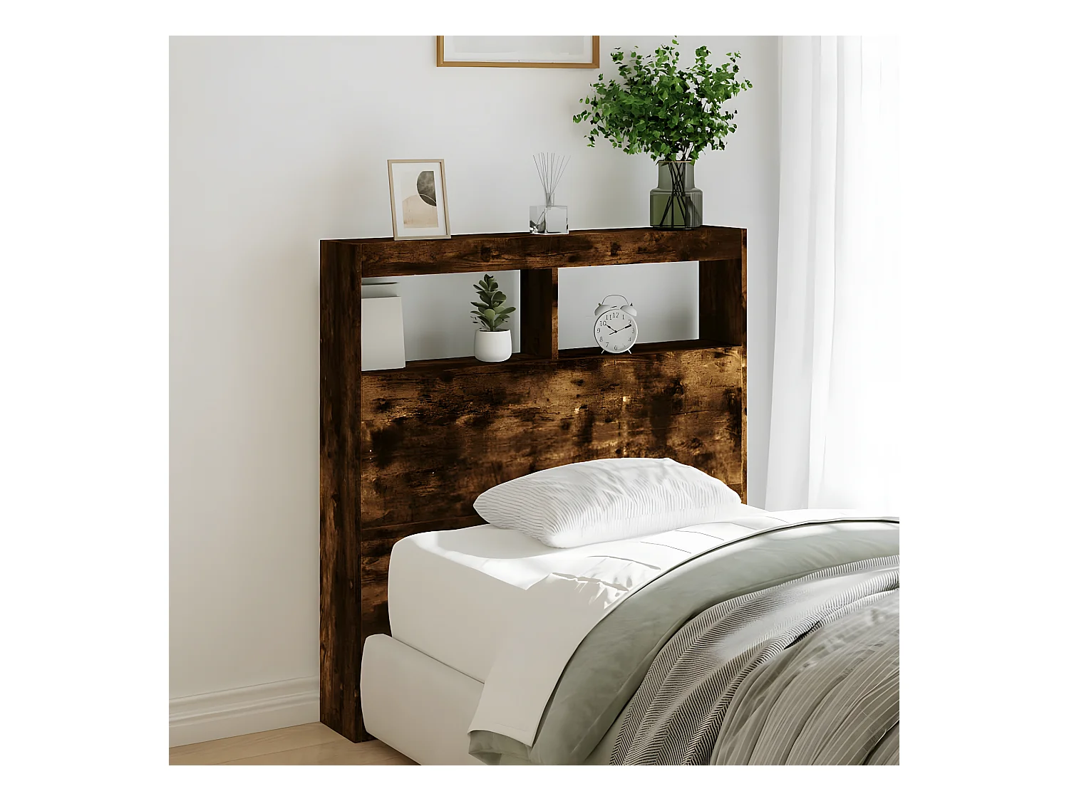 Armoire tête de lit avec LED chêne fumé 100x17x102 cm
