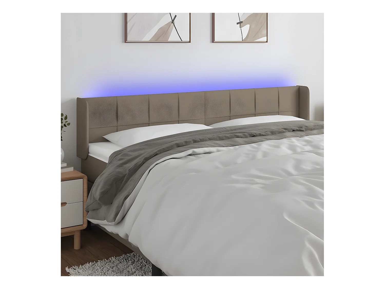 Hoofdbord LED 183x16x78/88 cm stof taupe