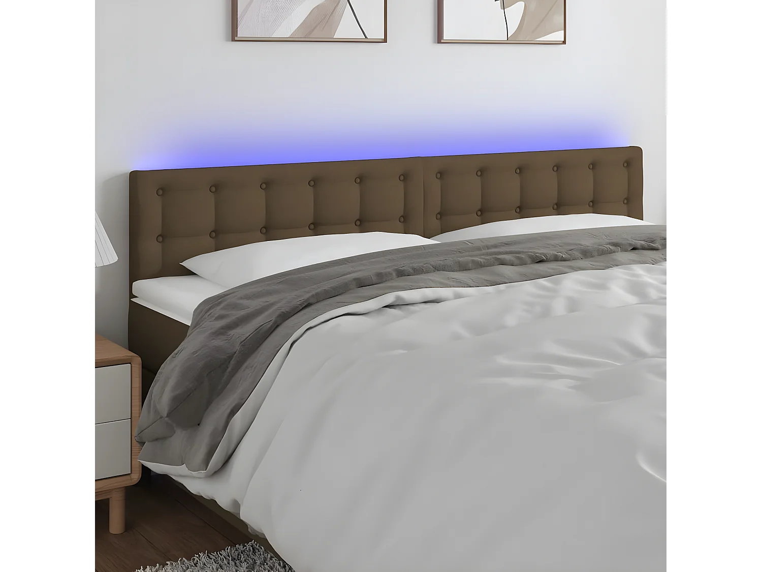 Tête de lit à LED Marron Foncé 160x5x78/88 cm Tissu
